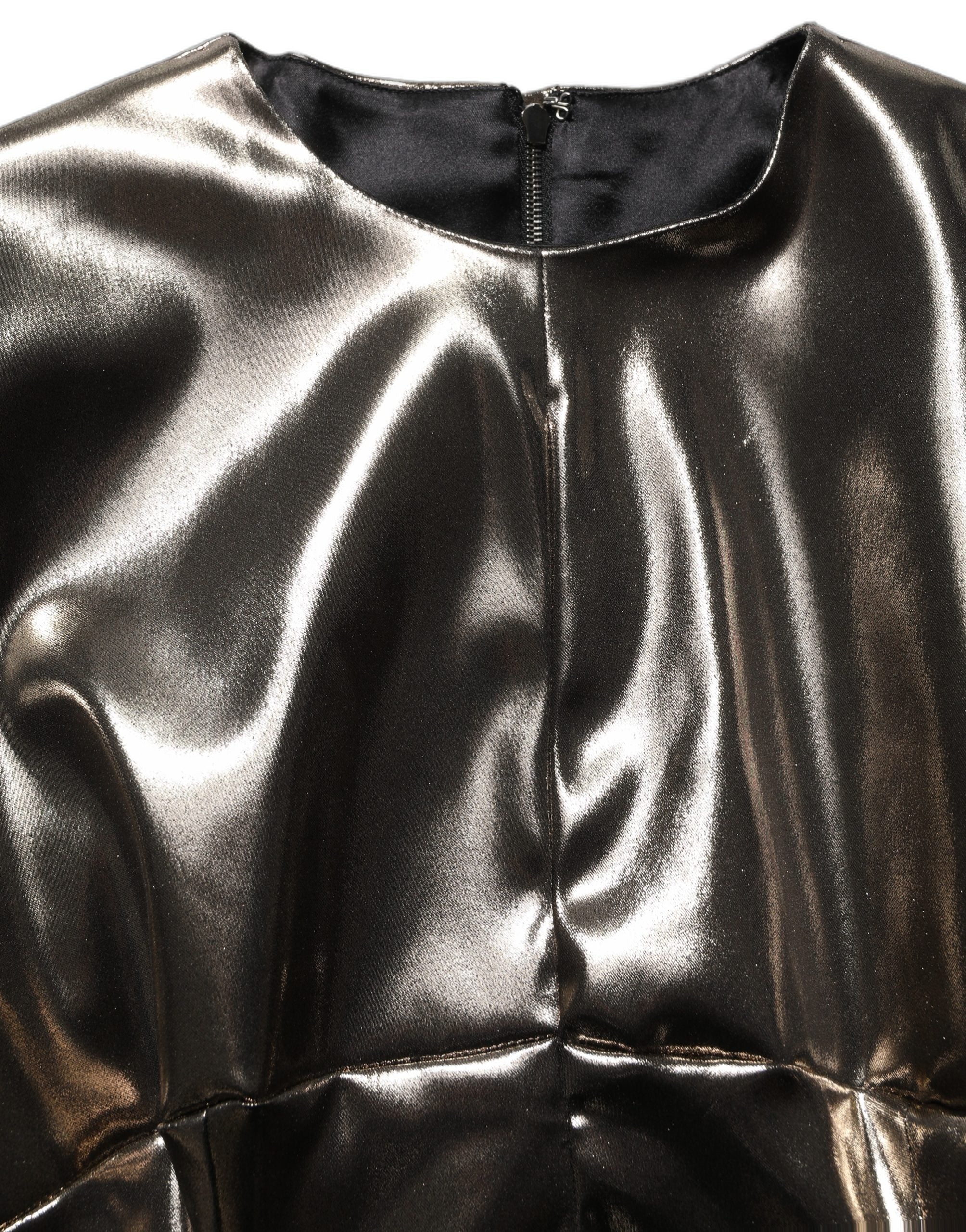 Dolce & Gabbana Maxikleid aus Polyester mit Metallic-Gold-Effekt und langen Ärmeln-4