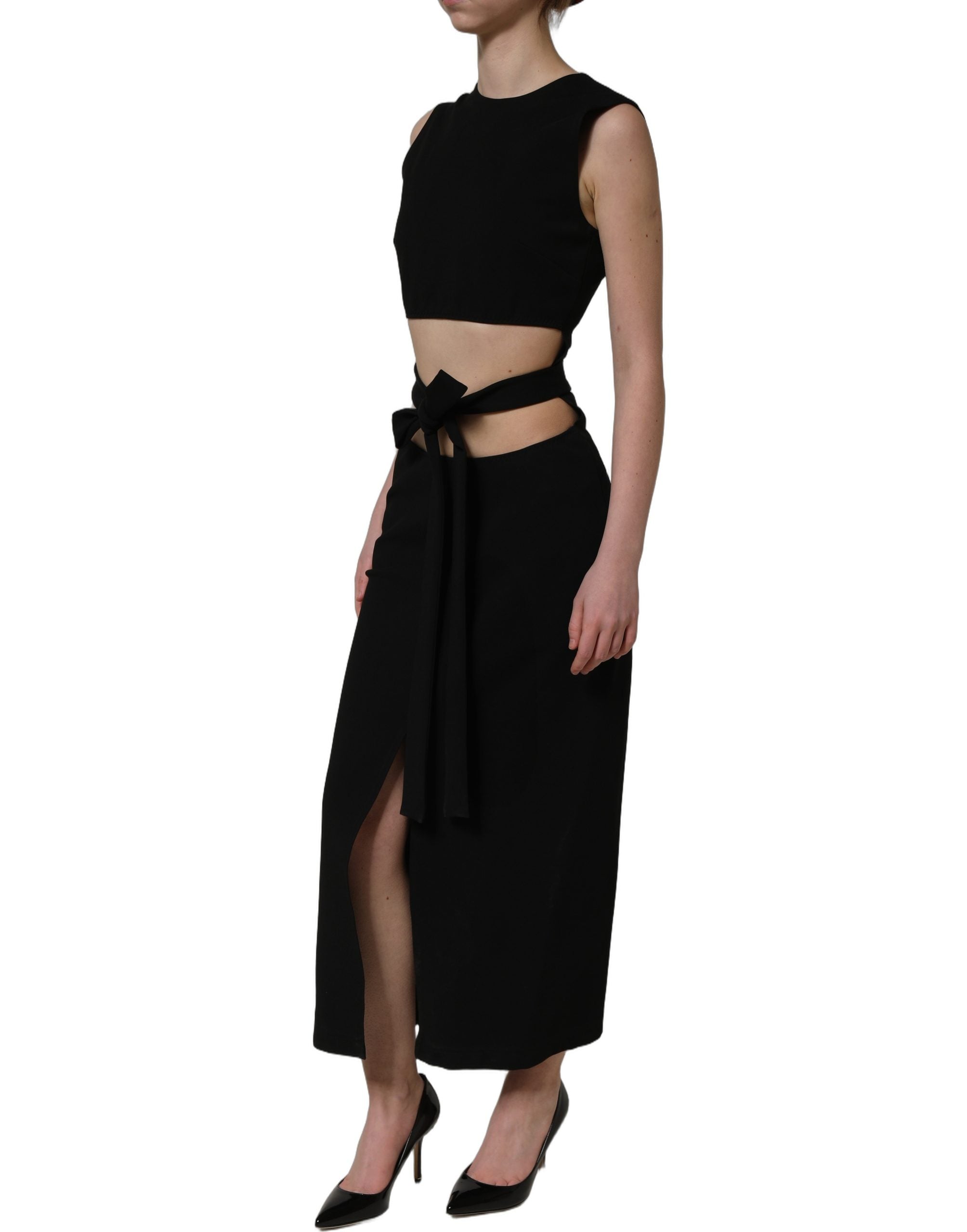 Dolce & Gabbana Schwarzes Maxikleid ohne Ärmel mit Cut-Out-Detail-4