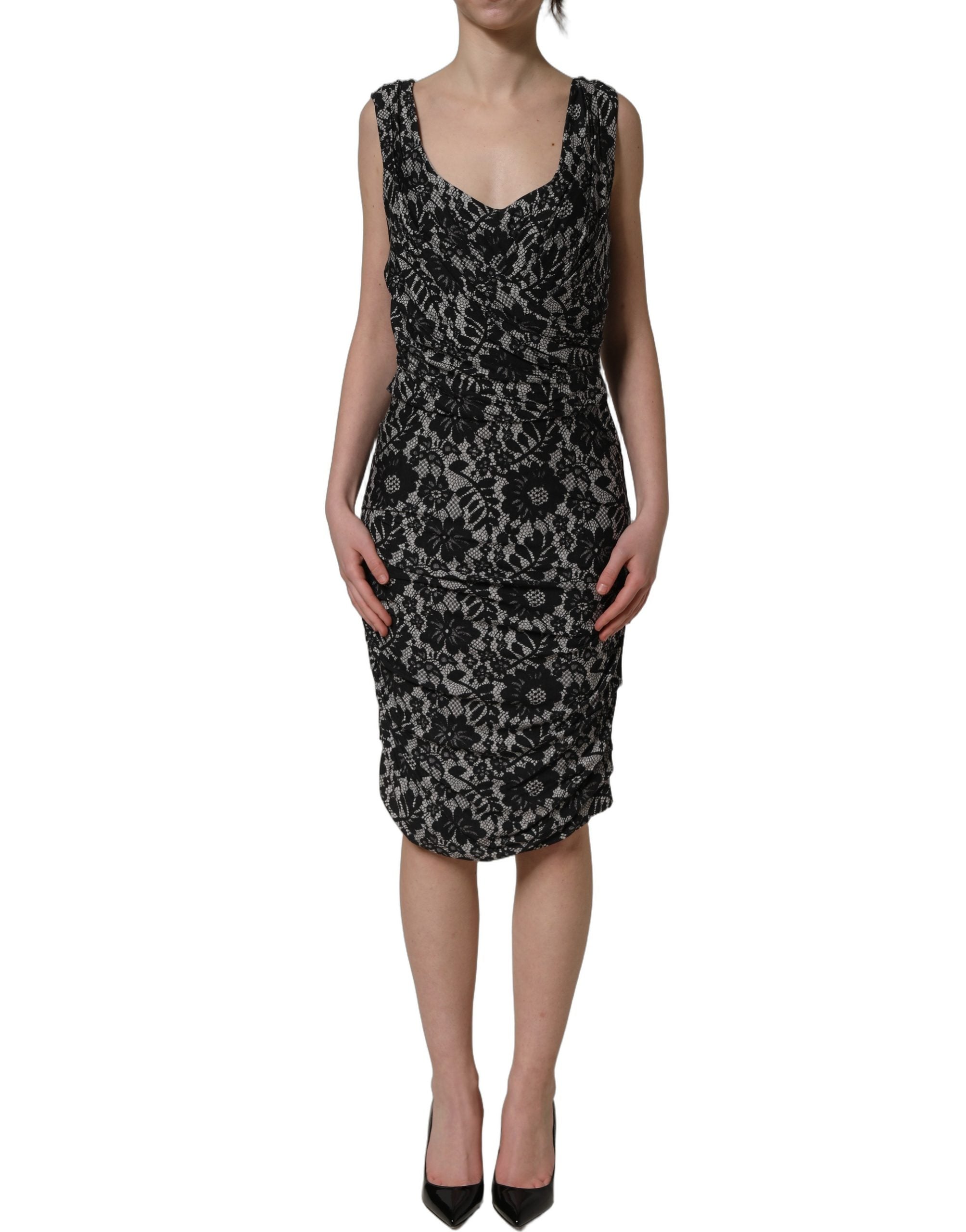 Dolce & Gabbana Ärmelloses Midikleid mit schwarzer und weißer Blumen-Spitze-2