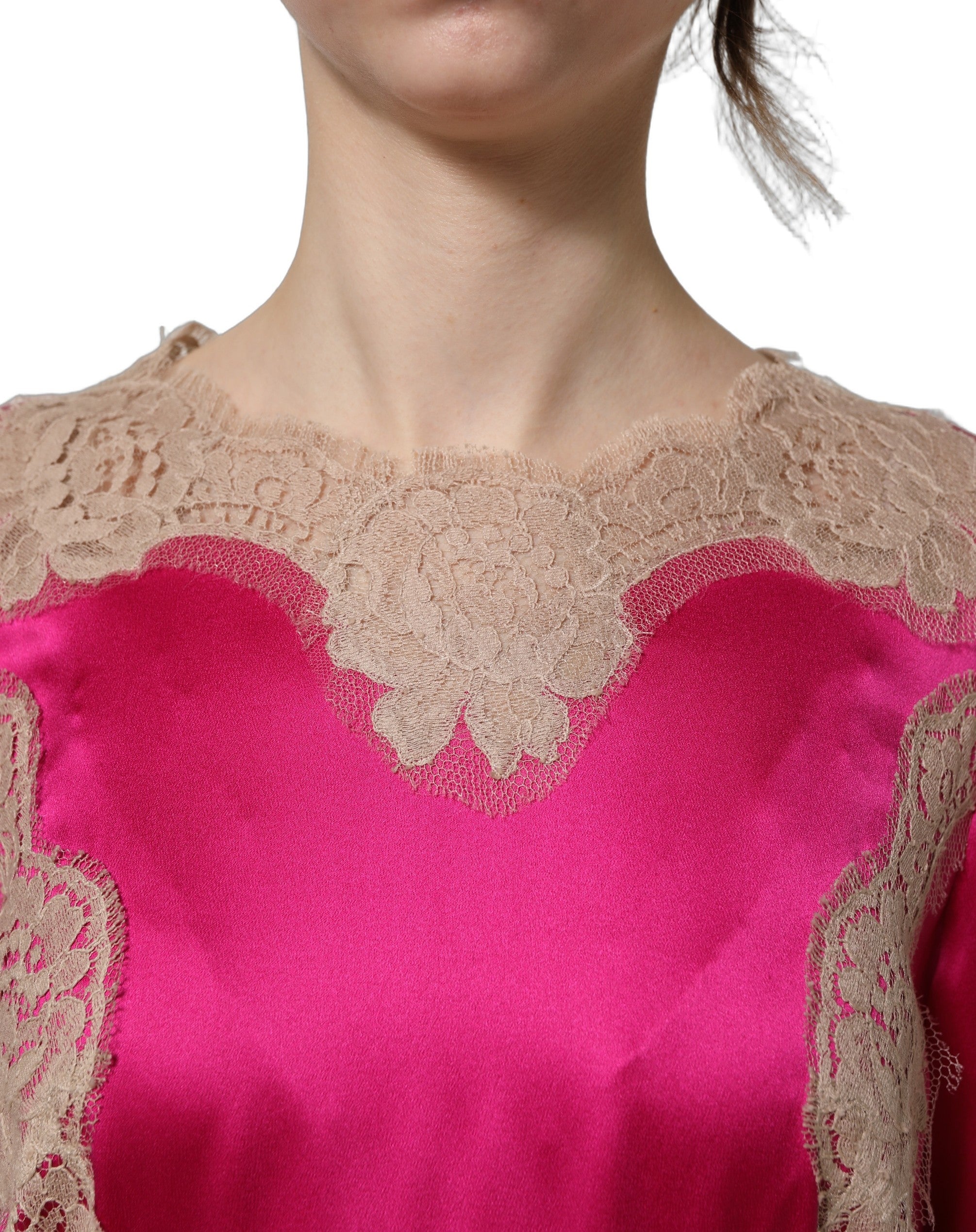 Dolce & Gabbana Fuchsia Pink Spitzen-Detail A-Linien-Midikleid-6