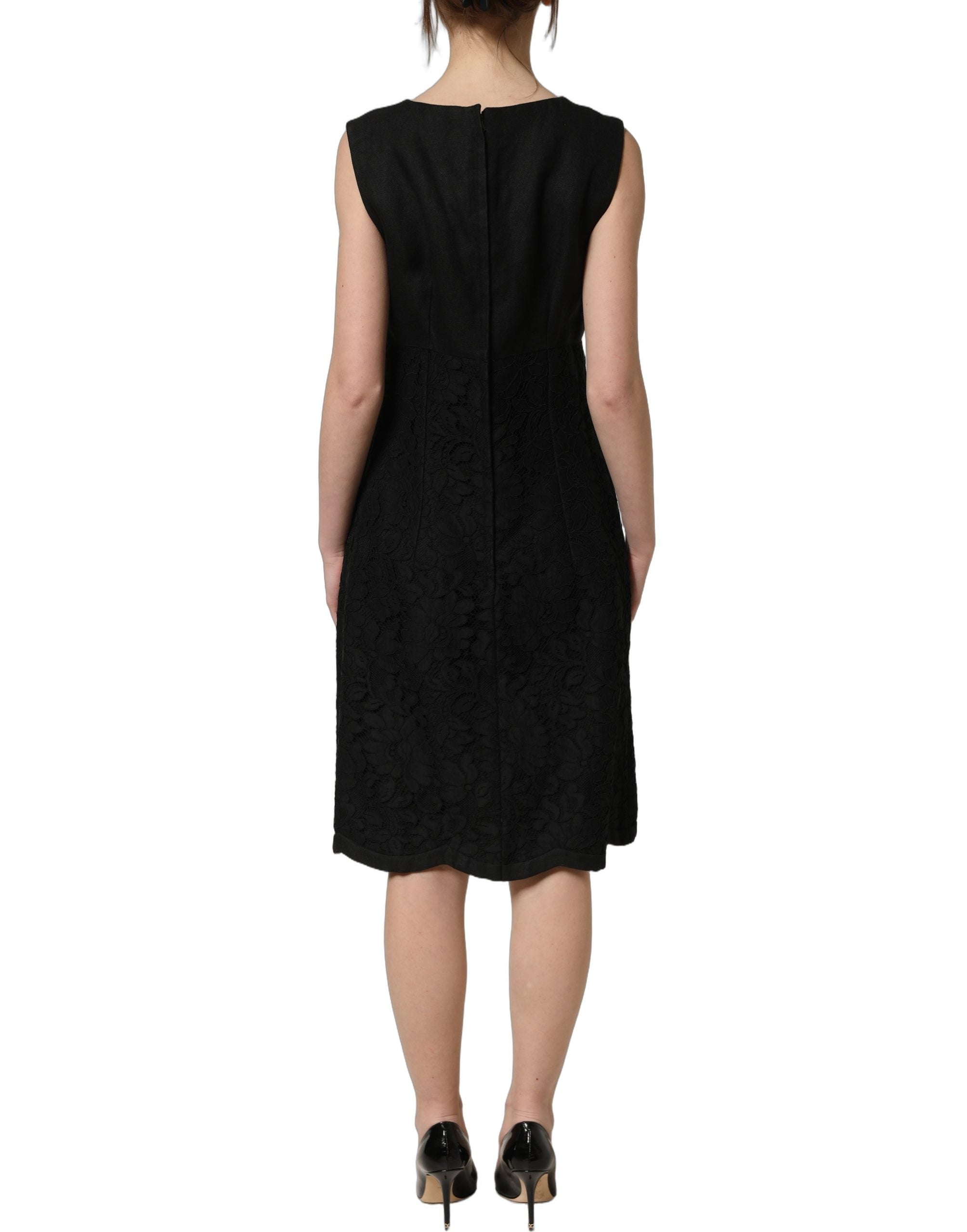 Dolce & Gabbana Ärmelloses Etuikleid mit schwarzer Blumen-Spitze-5