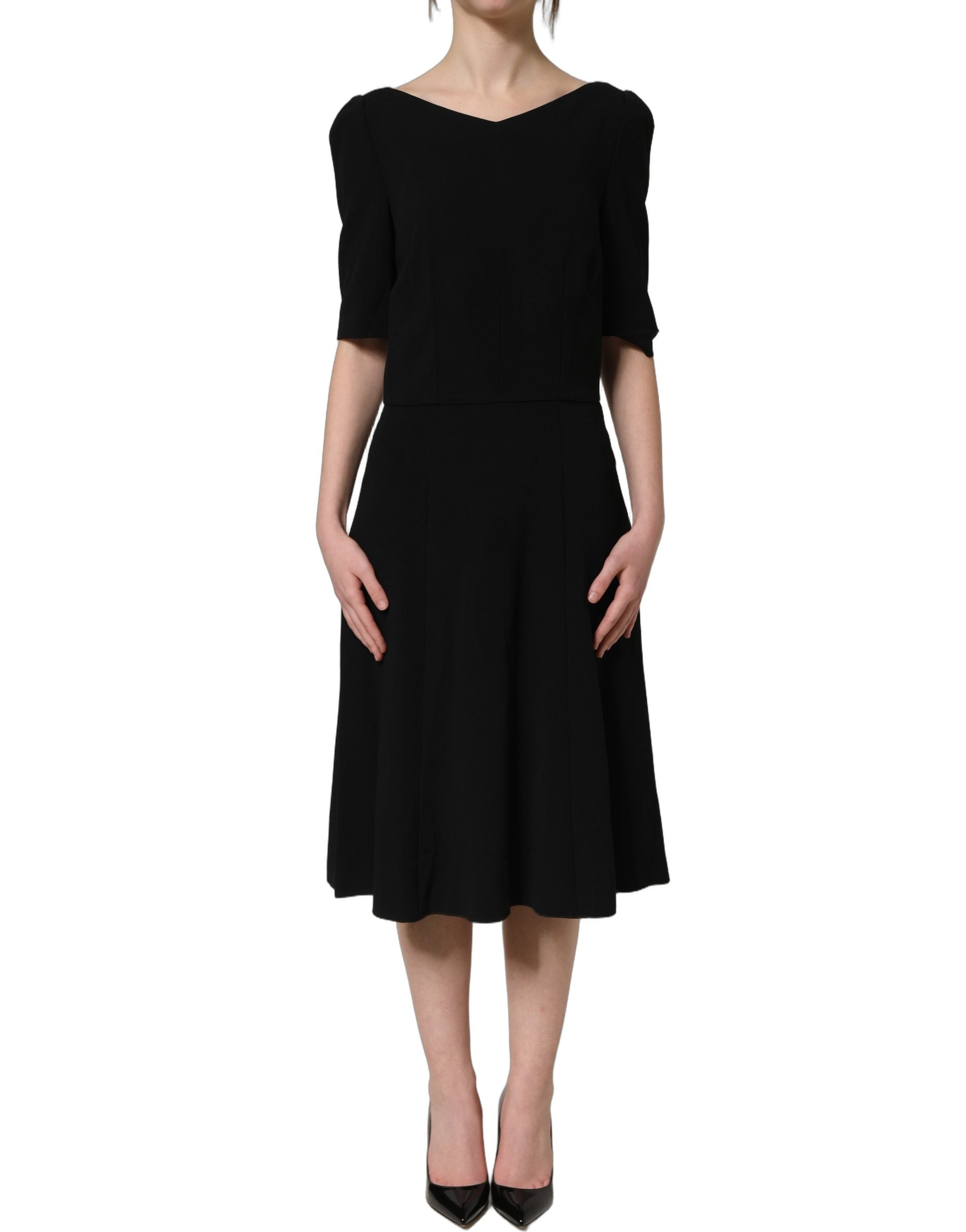Dolce & Gabbana Schwarzes Midikleid mit kurzen Ärmeln und A-Linie aus Viskose-3