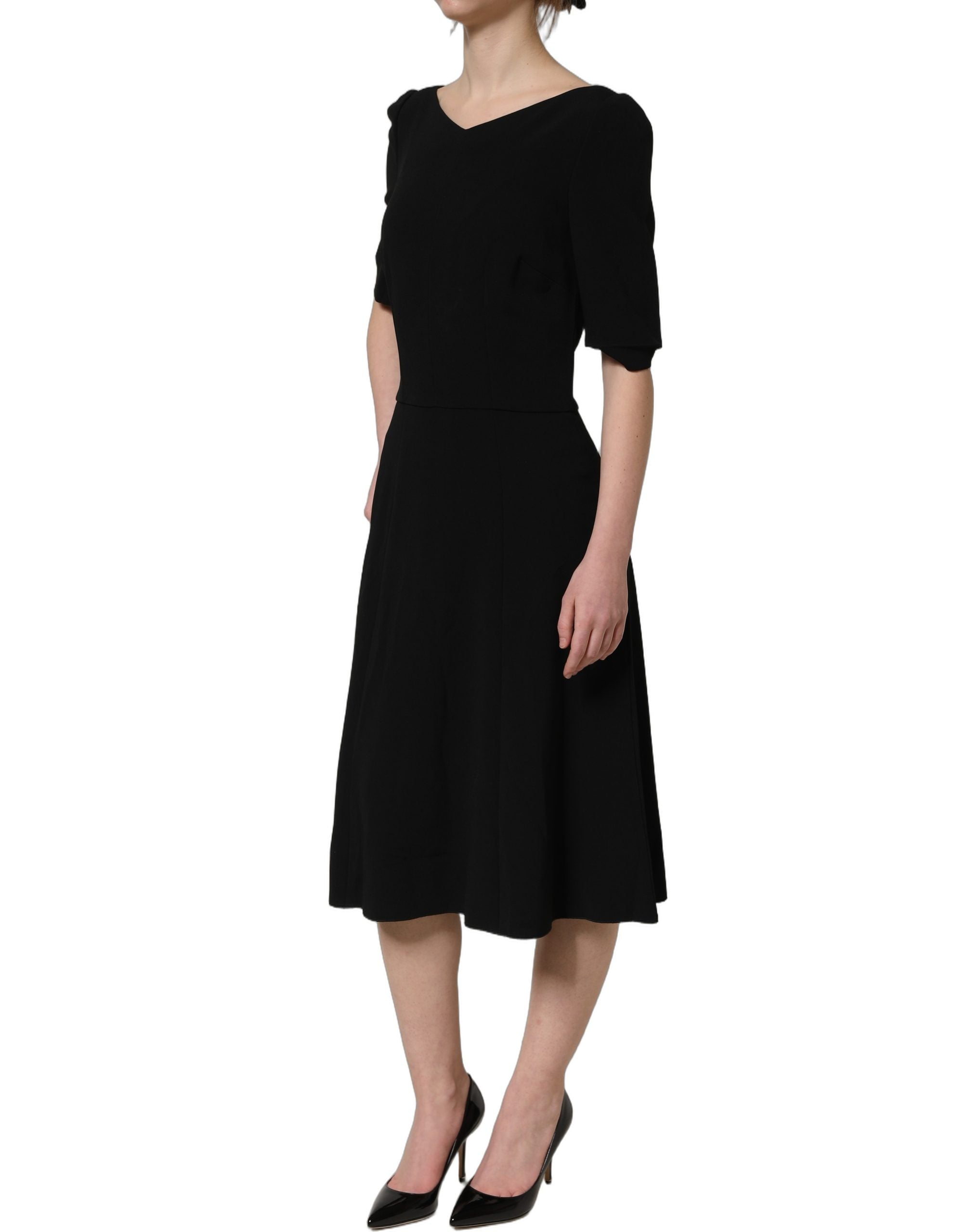 Dolce & Gabbana Schwarzes Midikleid mit kurzen Ärmeln und A-Linie aus Viskose-4