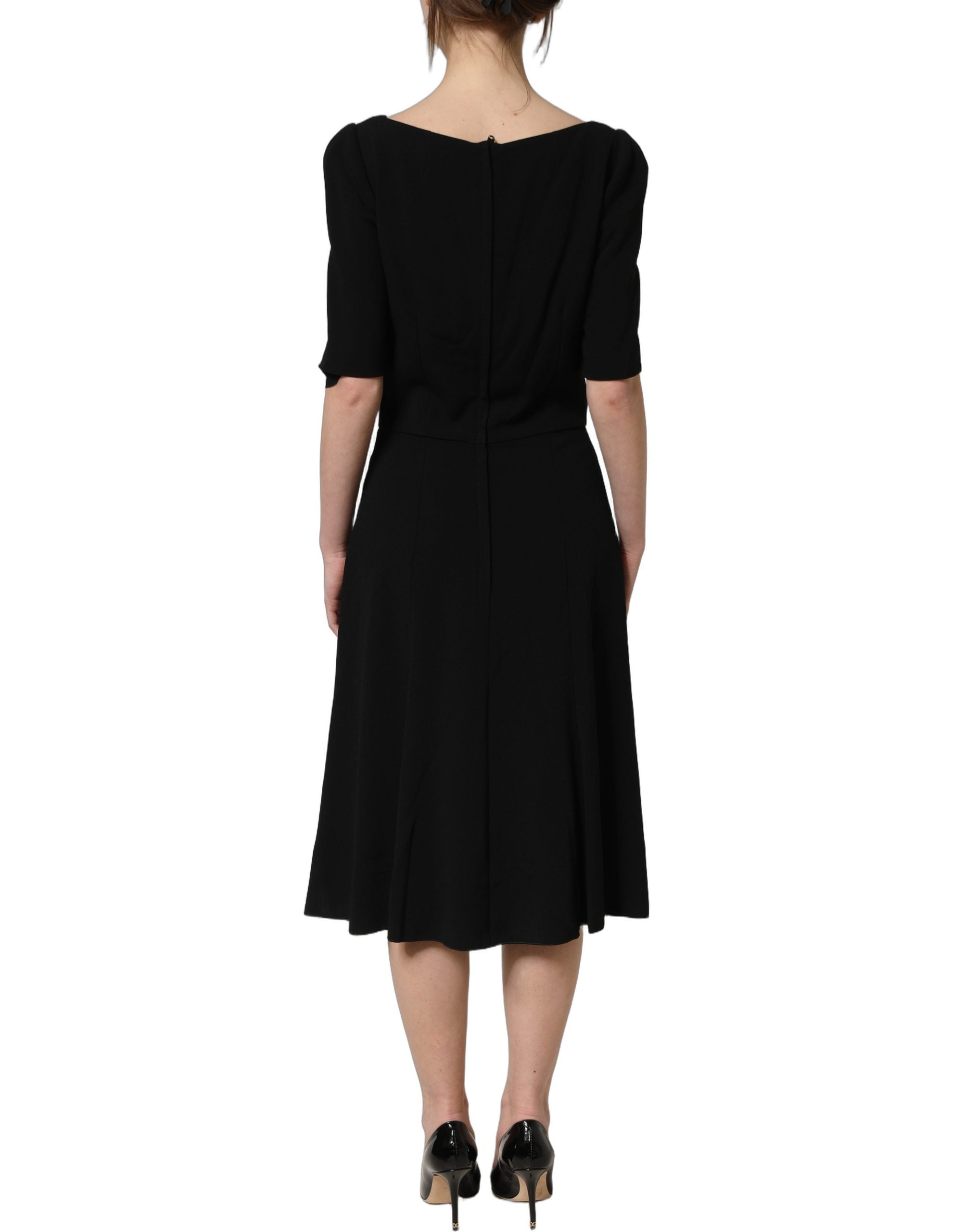 Dolce & Gabbana Schwarzes Midikleid mit kurzen Ärmeln und A-Linie aus Viskose-5