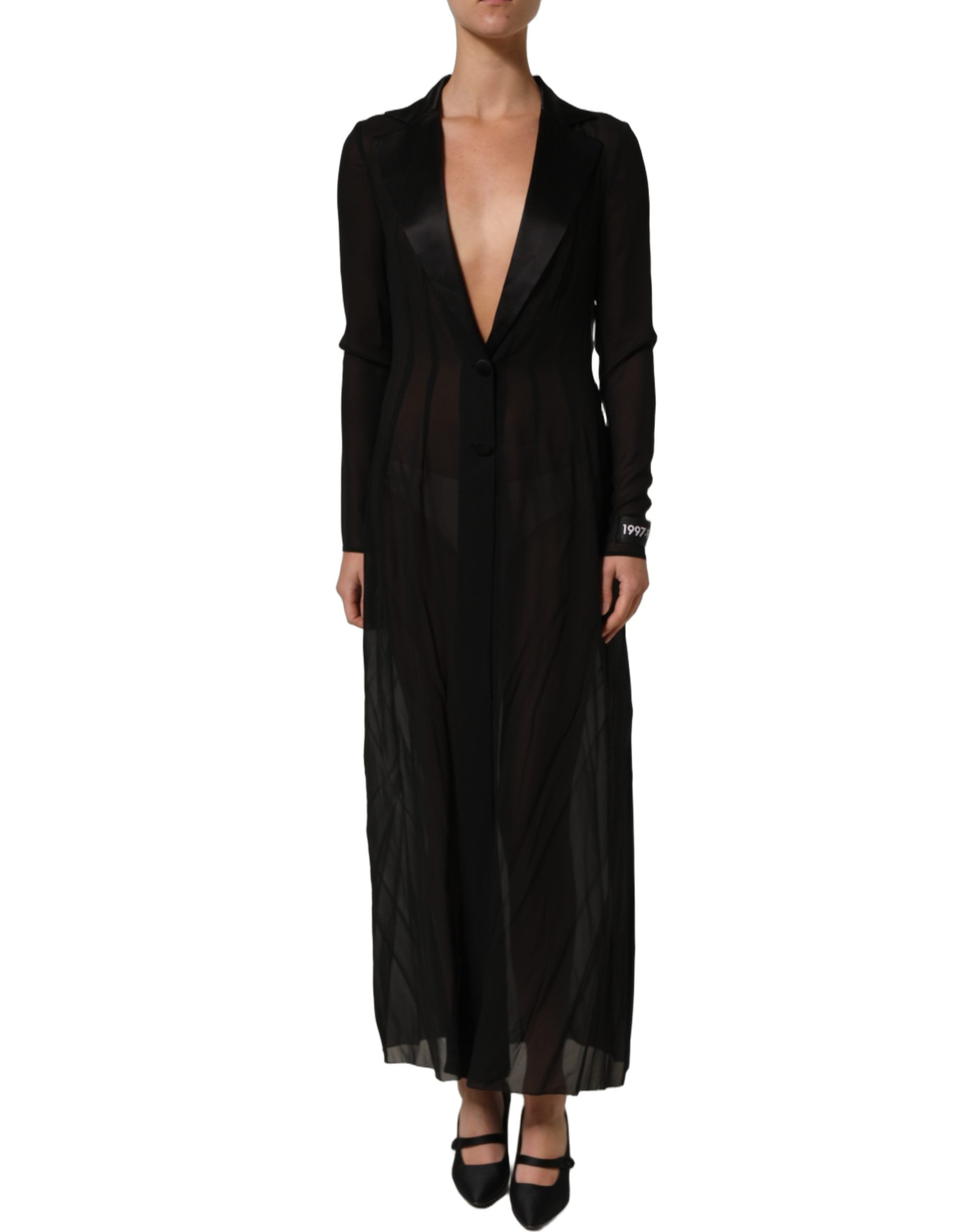 Dolce & Gabbana Langes schwarzes Maxikleid aus transparenter Seidenchiffon-7