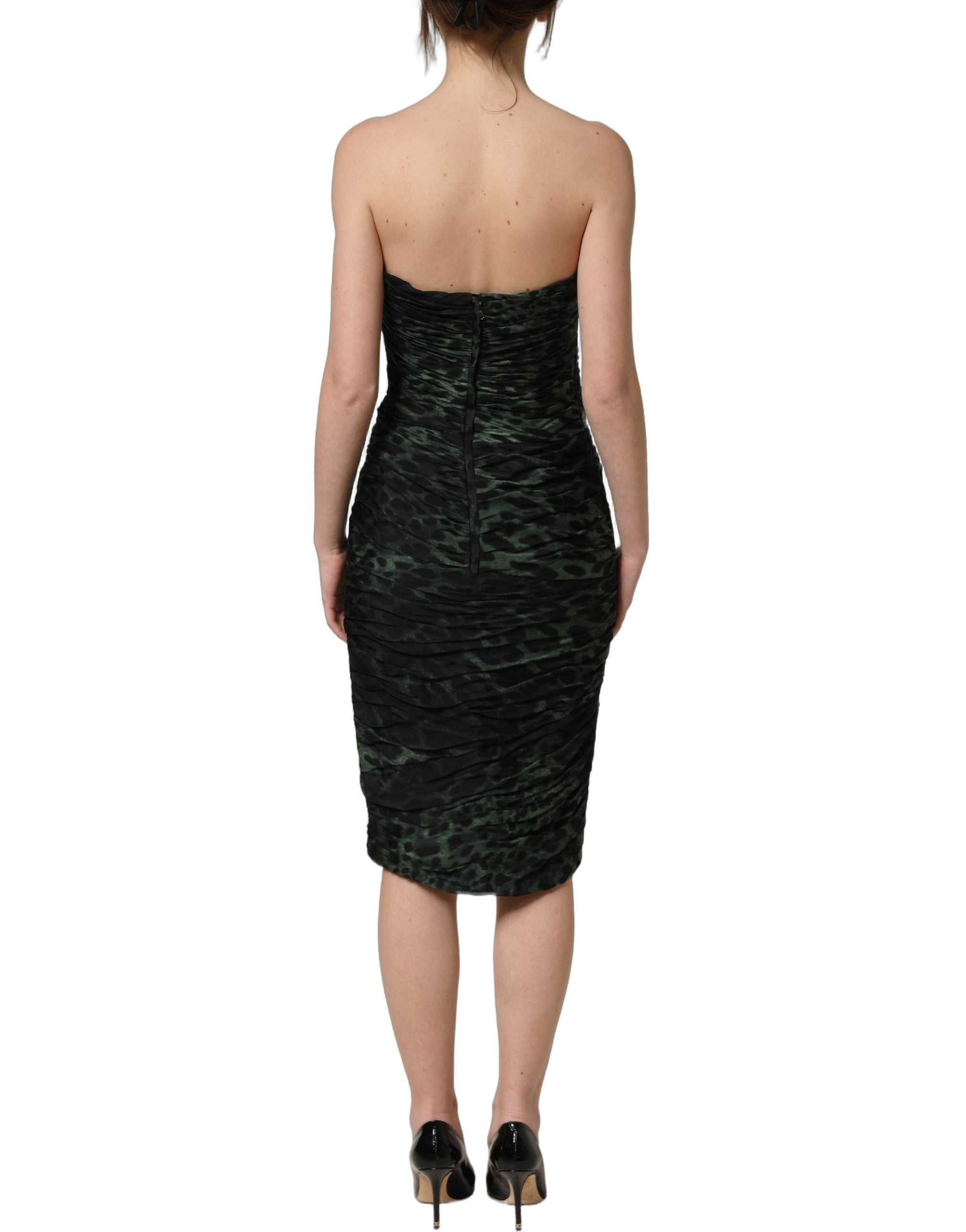 Dolce & Gabbana Bustier-Midi-Kleid mit drapierter Silhouette und grünem Leopardenmuster-5