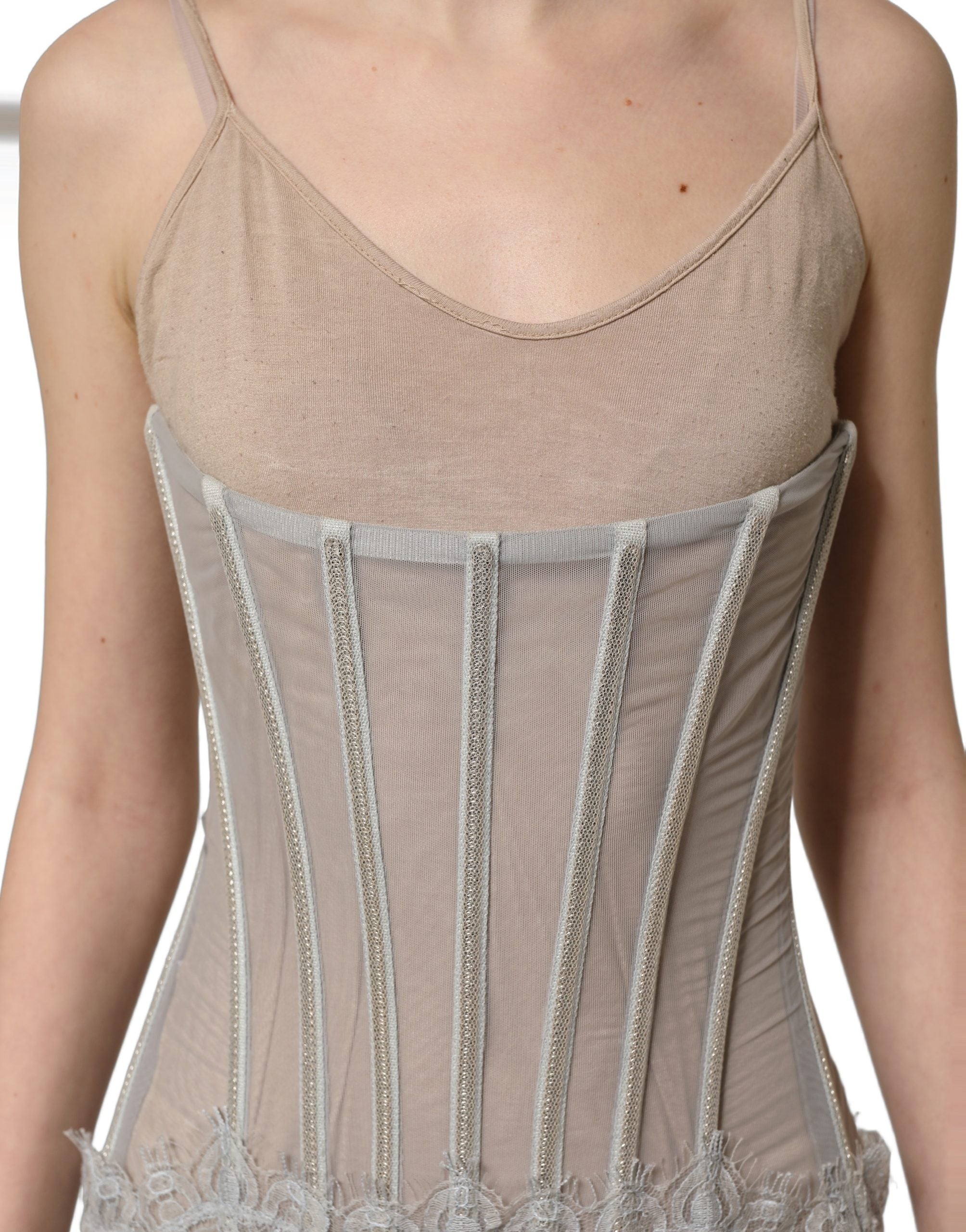 Dolce & Gabbana Graues Spitzenkorsett-Maxikleid-5