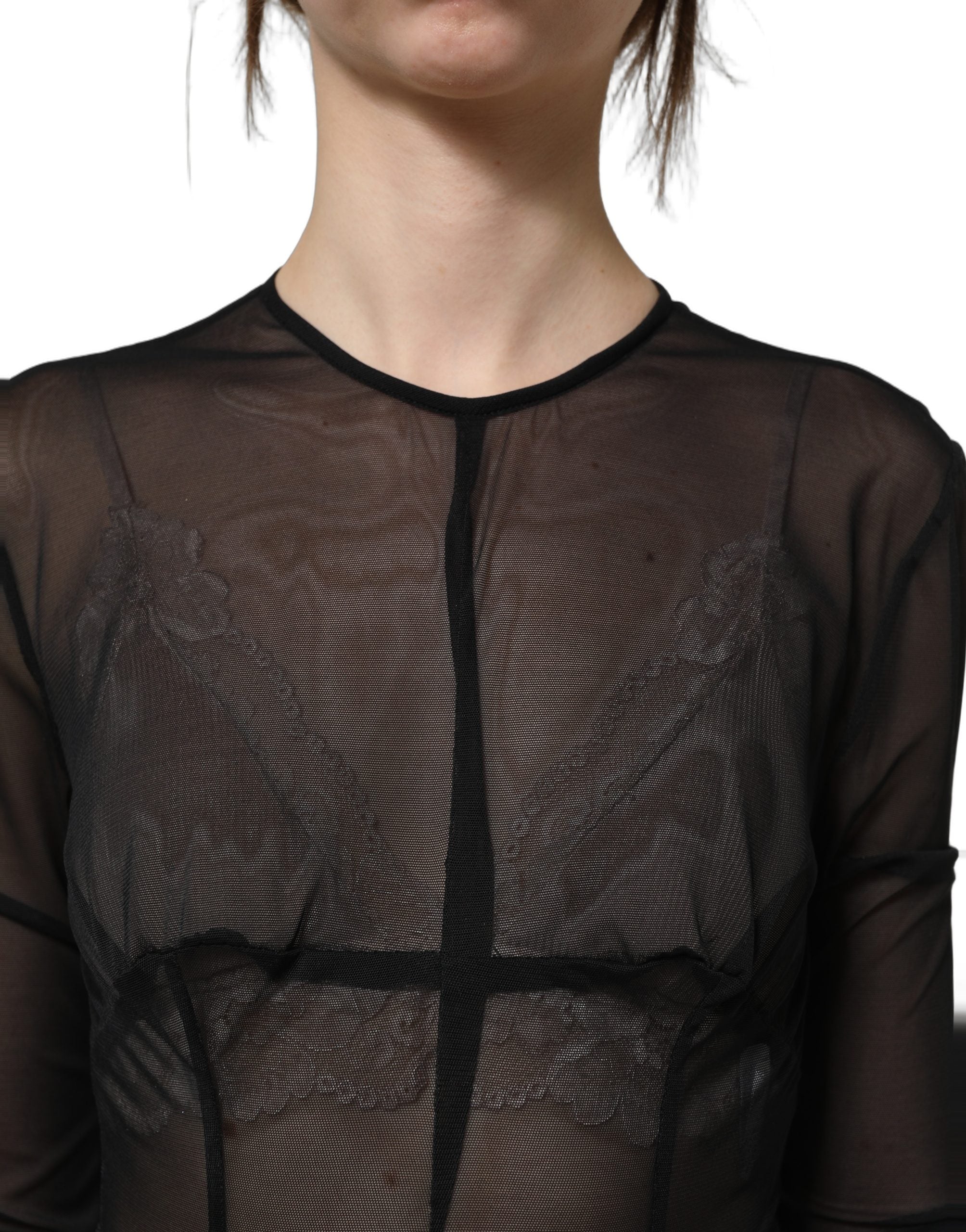 Dolce & Gabbana Schwarzes, figurbetontes Maxikleid mit langen Ärmeln und transparentem Stoff-6
