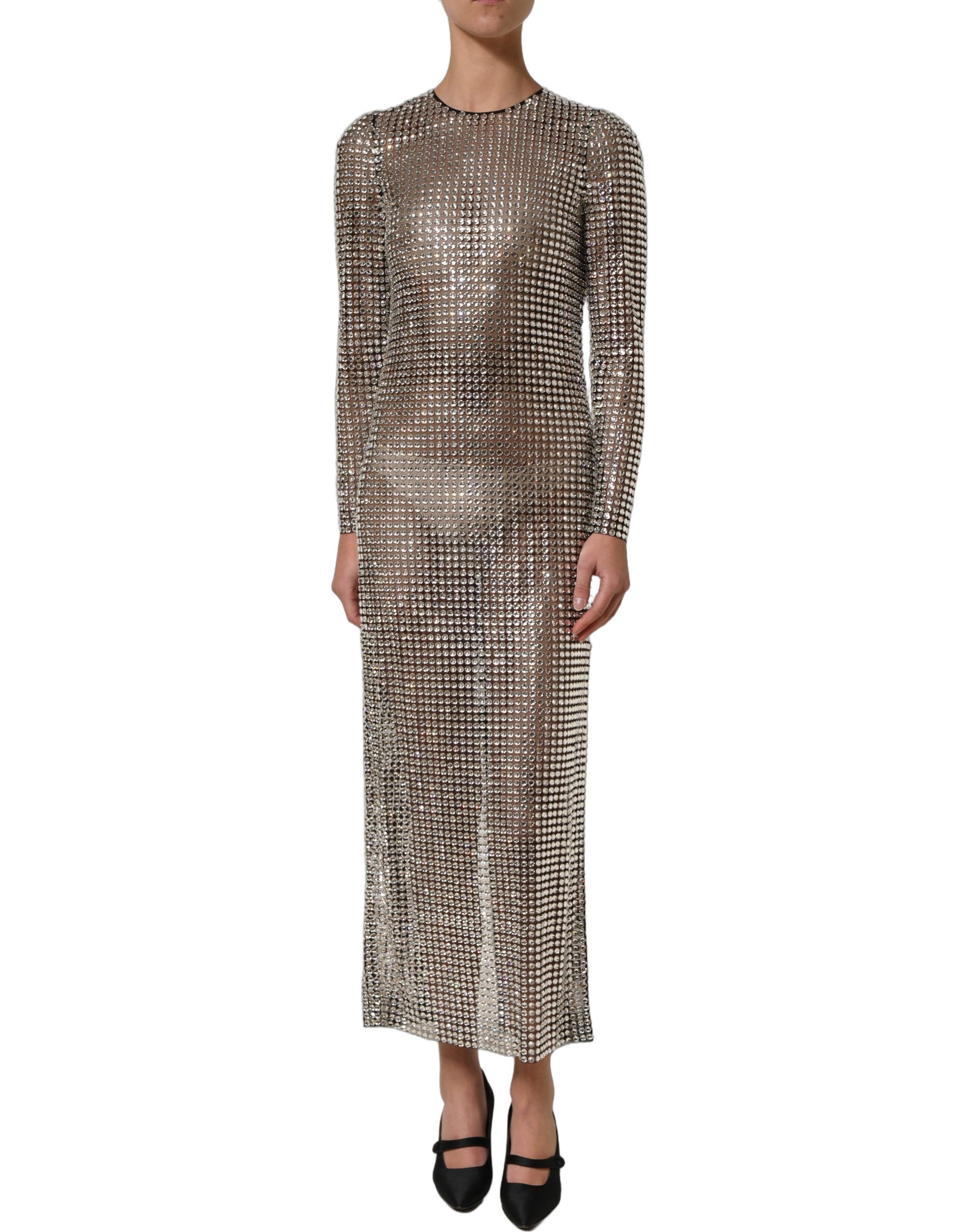 Dolce & Gabbana Langes Abendkleid mit Kristallverzierung in Beige-2