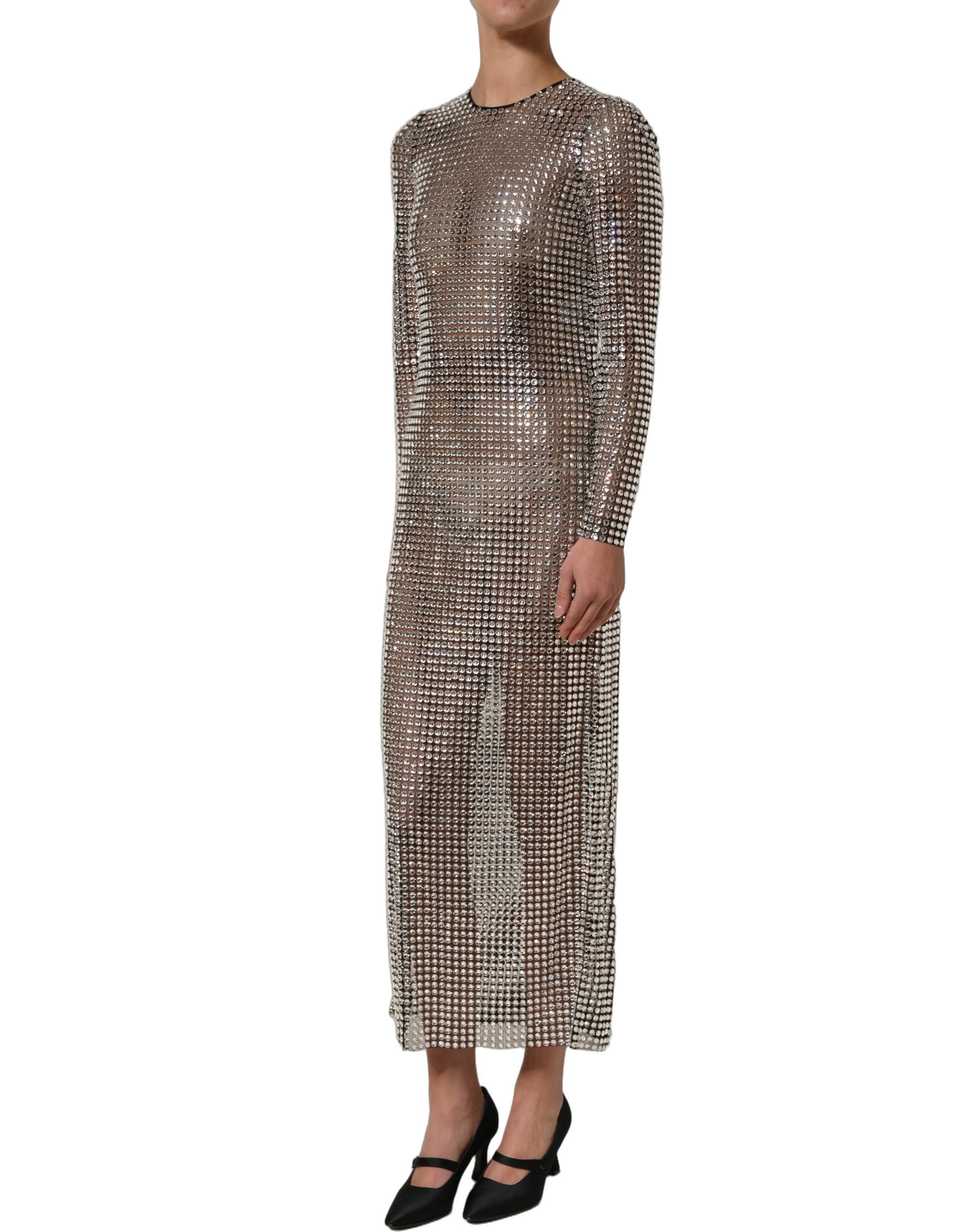 Dolce & Gabbana Langes Abendkleid mit Kristallverzierung in Beige-4
