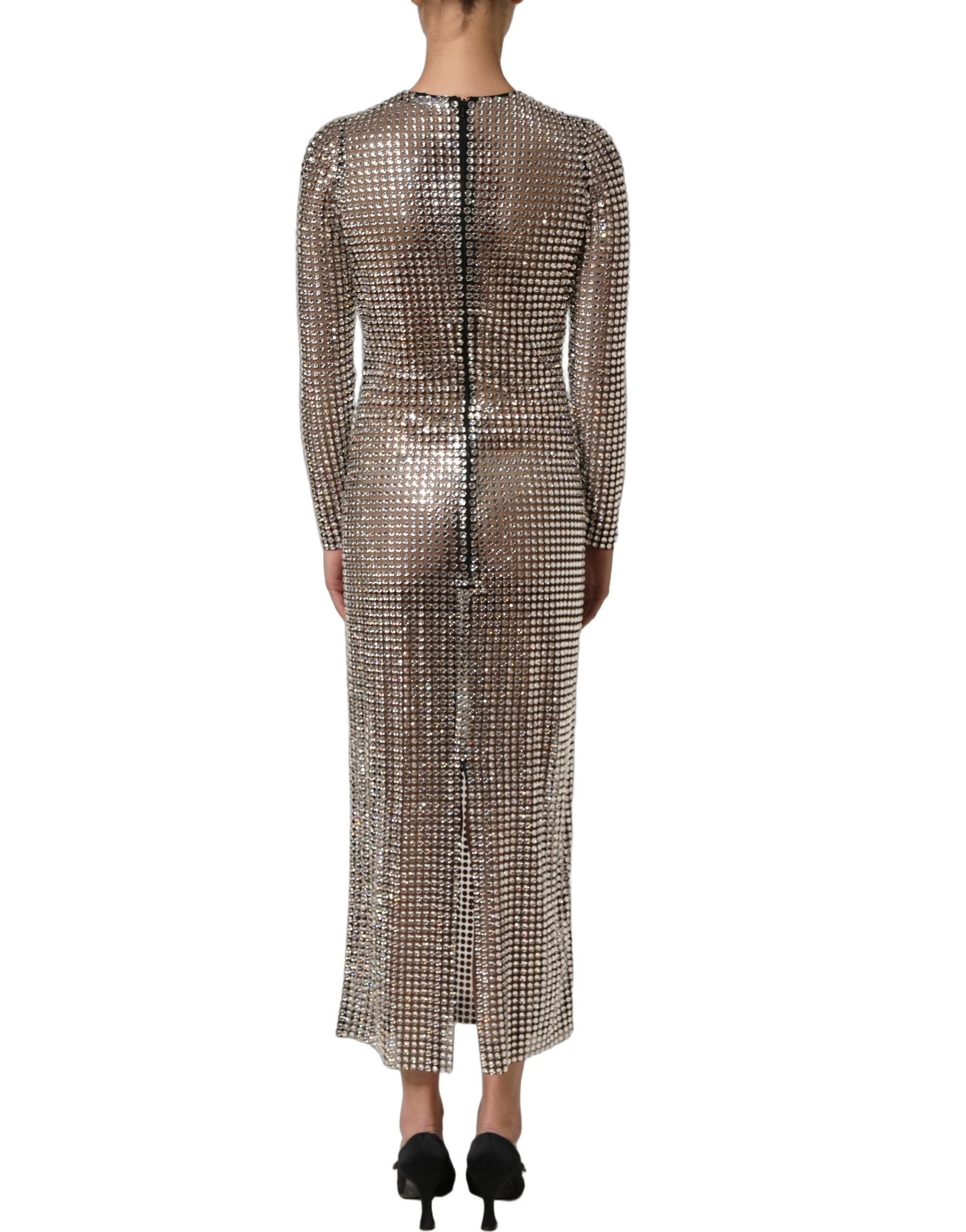 Dolce & Gabbana Langes Abendkleid mit Kristallverzierung in Beige-6