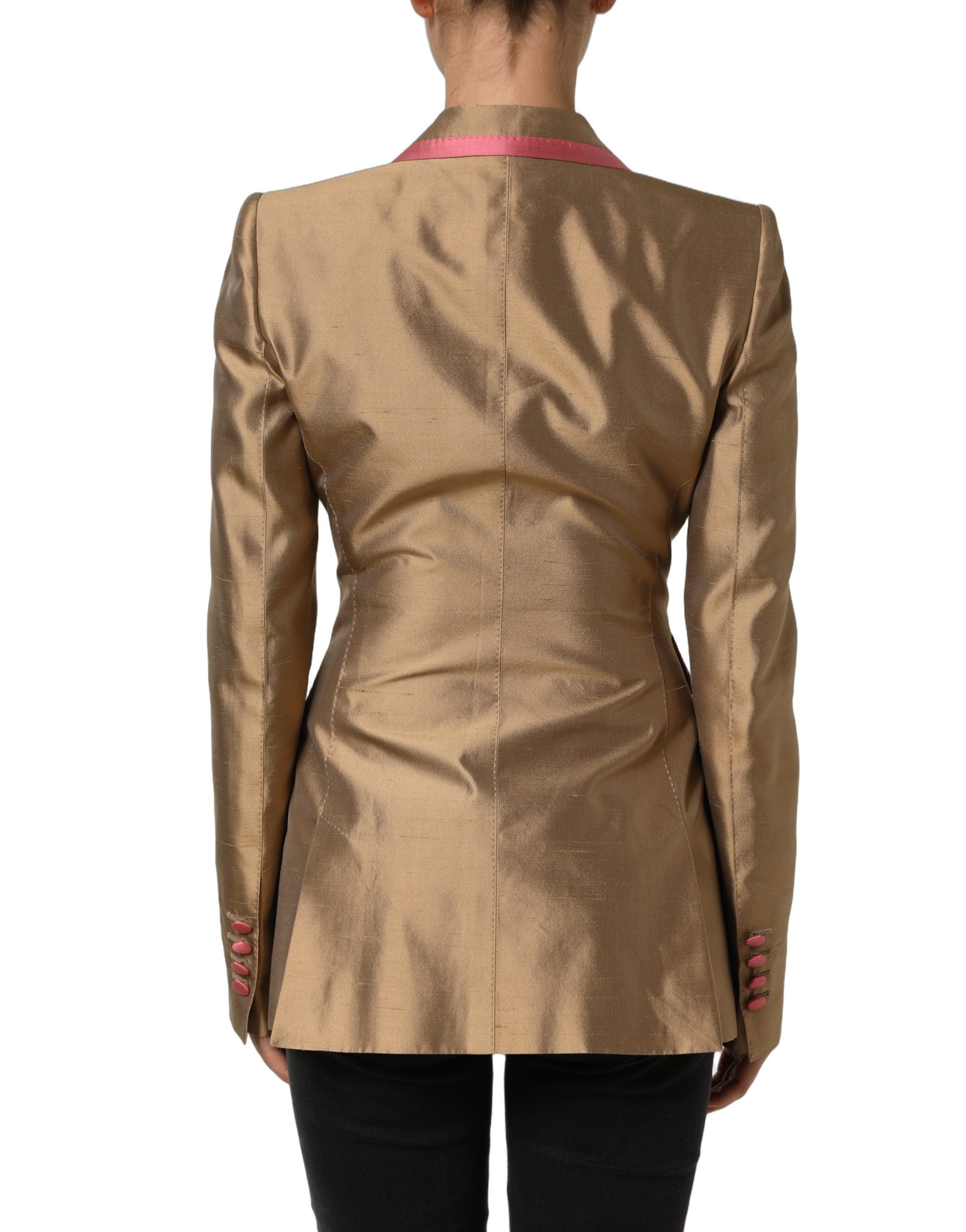 Dolce & Gabbana Goldfarbener Seiden-Zweireihiger Mantel-Blazer-4