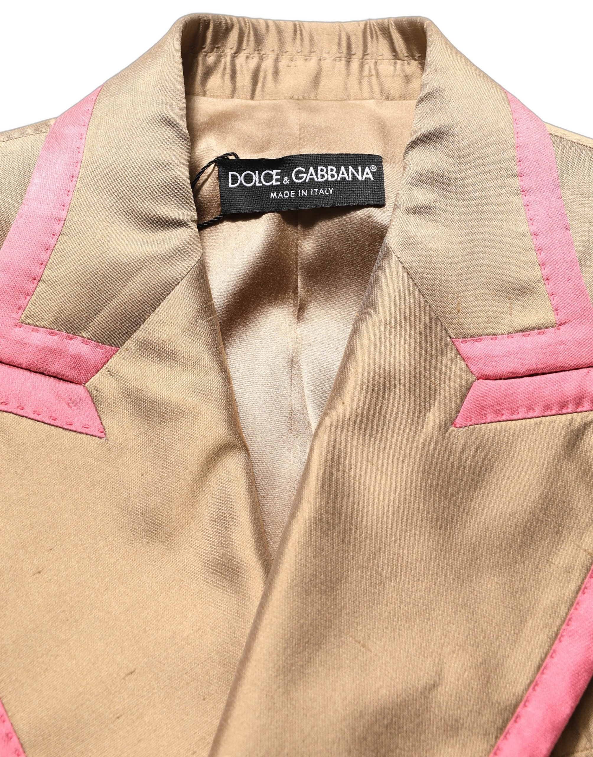 Dolce & Gabbana Goldfarbener Seiden-Zweireihiger Mantel-Blazer-5