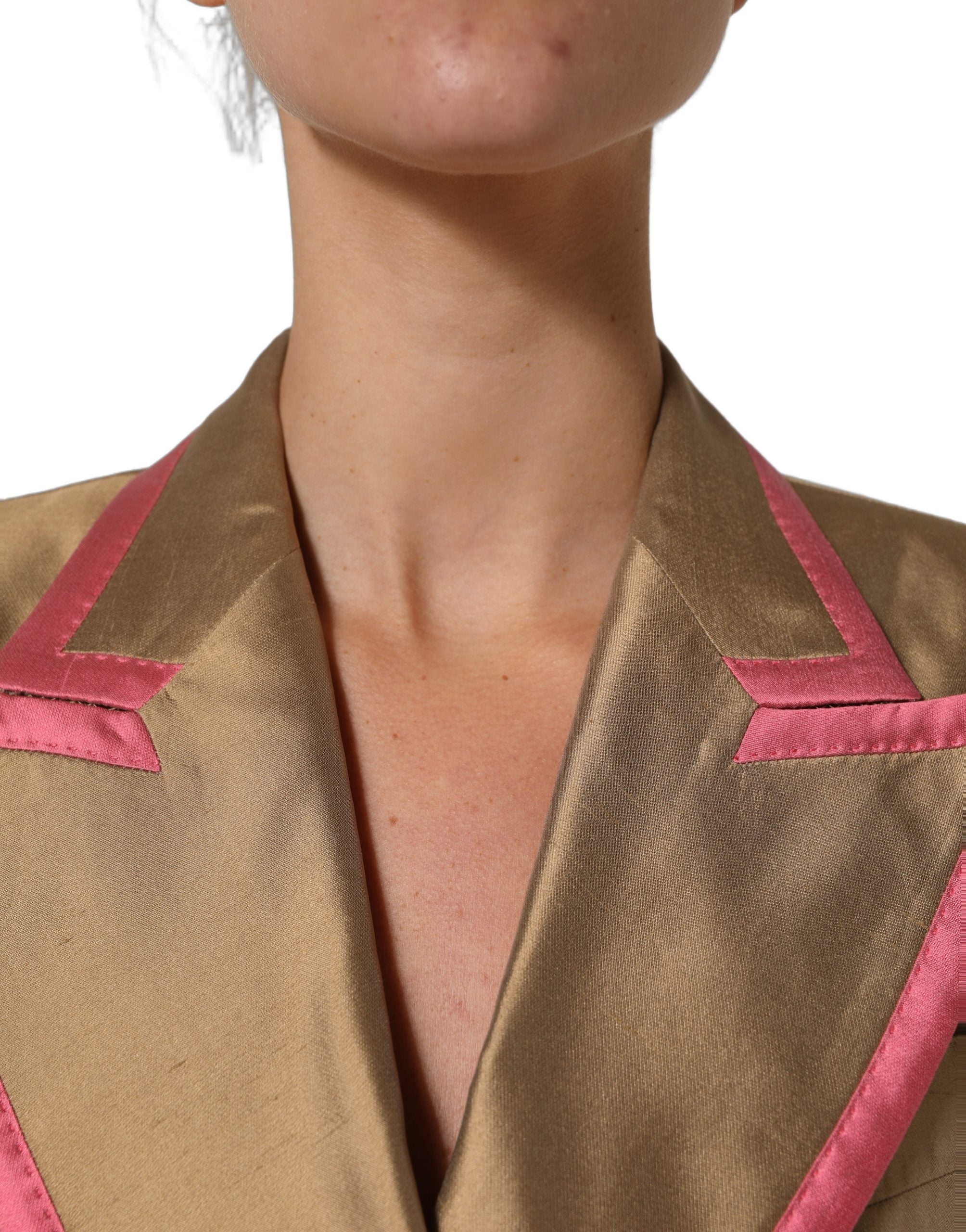 Dolce & Gabbana Goldfarbener Seiden-Zweireihiger Mantel-Blazer-6