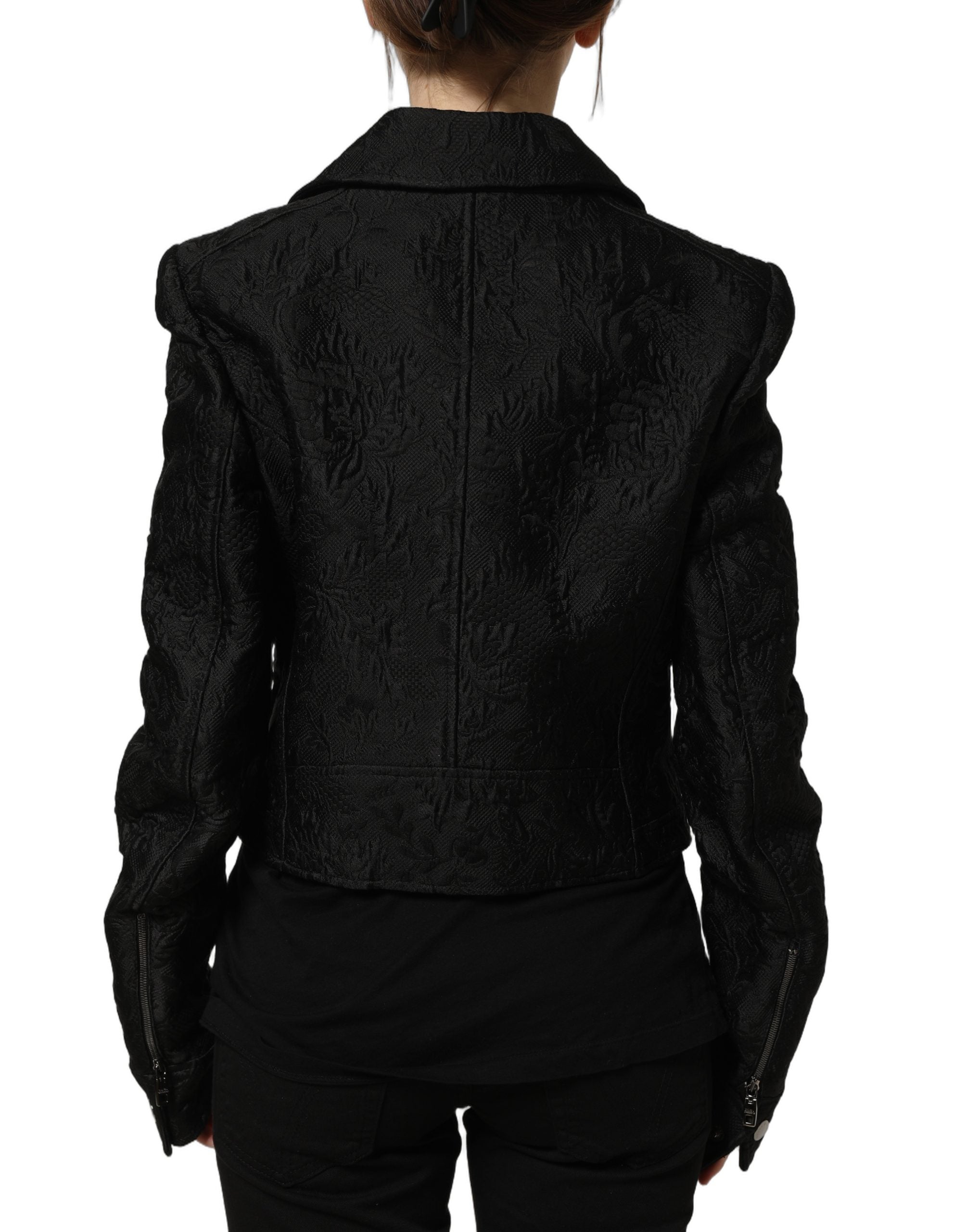 Dolce & Gabbana Schwarze Biker-Blousonjacke aus Blumenbrokat-1