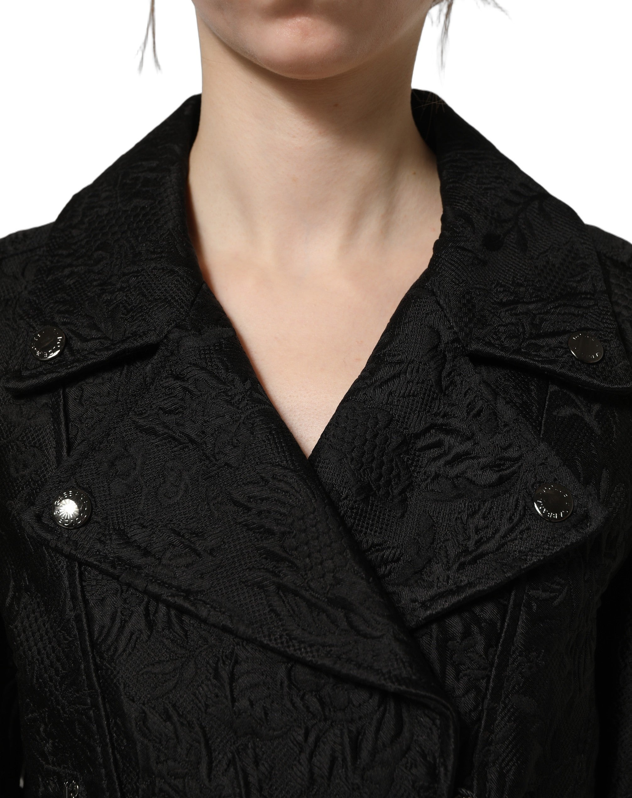 Dolce & Gabbana Schwarze Biker-Blousonjacke aus Blumenbrokat-2