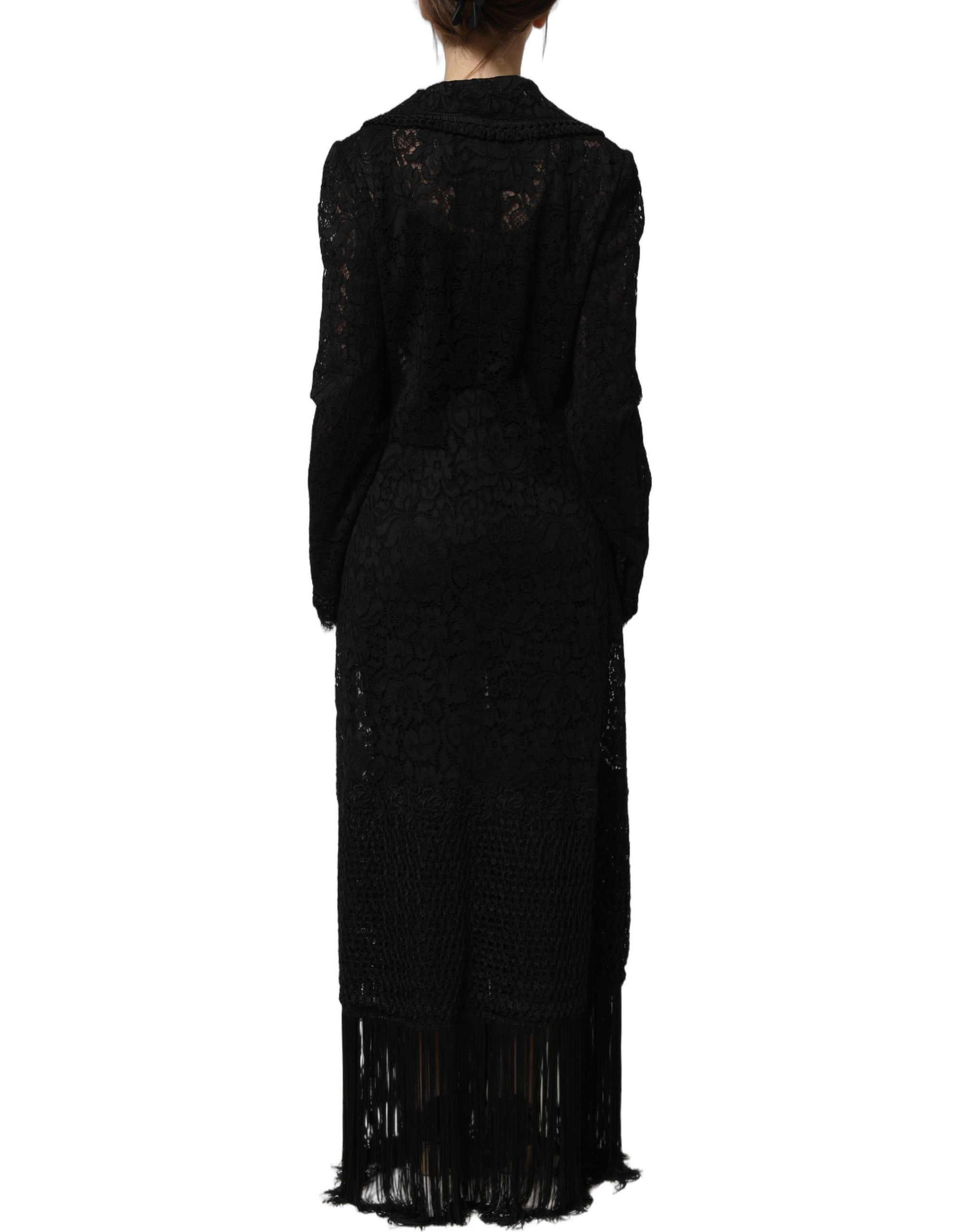 Dolce & Gabbana Schwarzer Mantel aus Guipure-Spitze mit Verzierungen-5