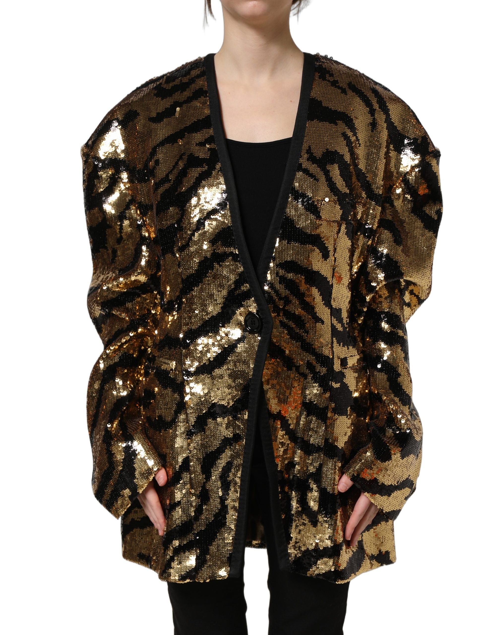 Dolce & Gabbana Blazerjacke mit schwarzen und goldenen Pailletten im Tiger-Streifen-Design-2