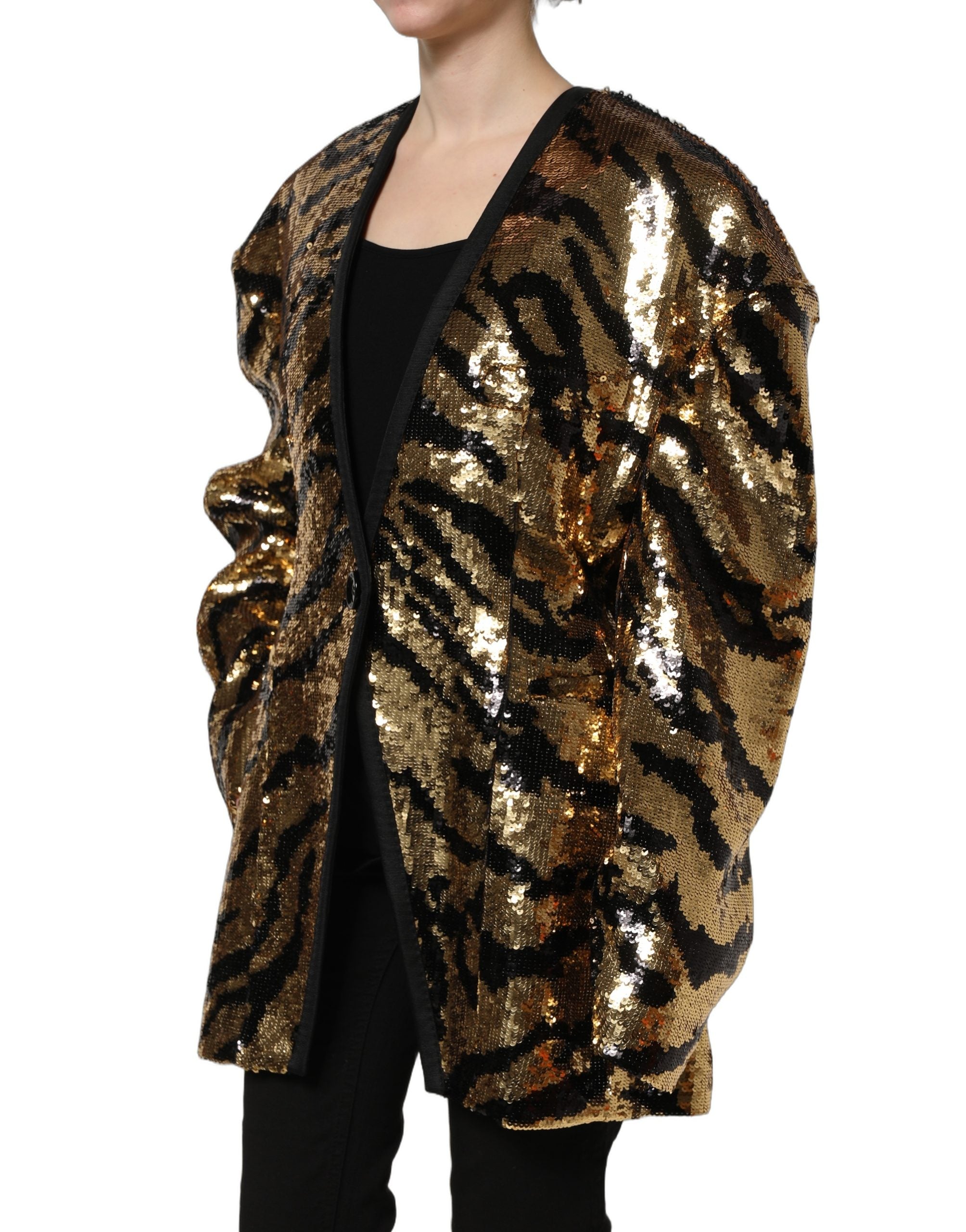 Dolce & Gabbana Blazerjacke mit schwarzen und goldenen Pailletten im Tiger-Streifen-Design-3