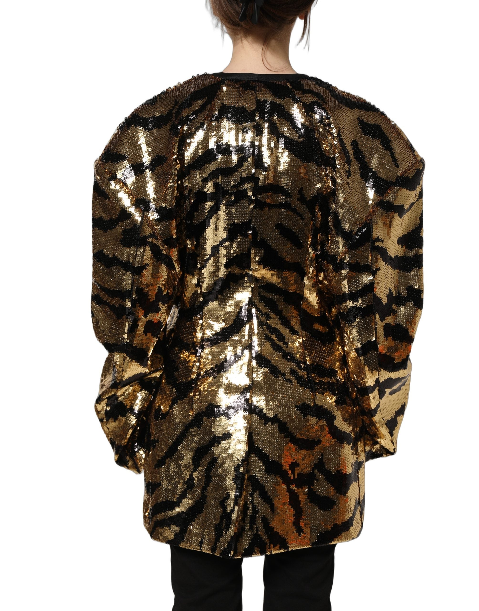 Dolce & Gabbana Blazerjacke mit schwarzen und goldenen Pailletten im Tiger-Streifen-Design-4