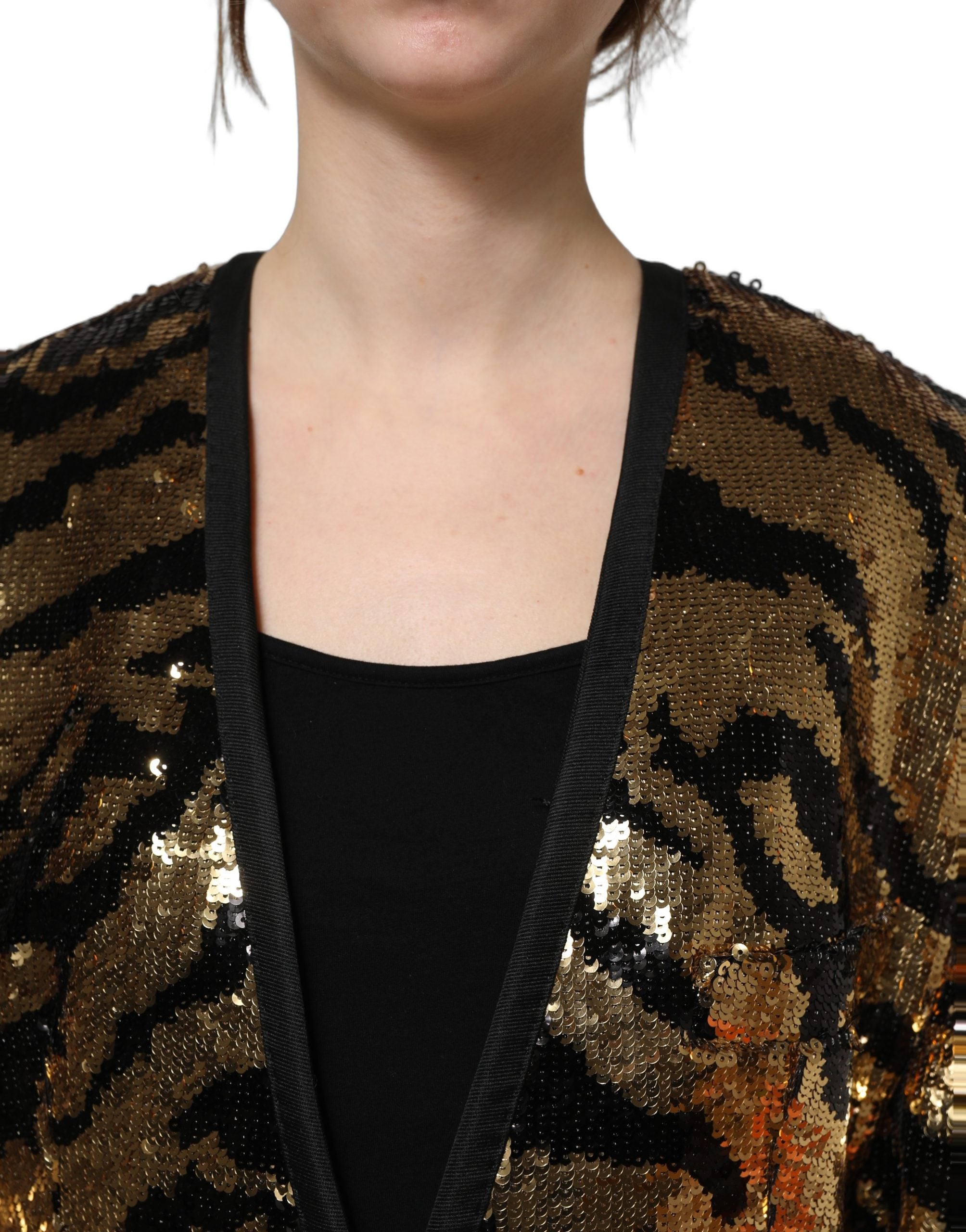Dolce & Gabbana Blazerjacke mit schwarzen und goldenen Pailletten im Tiger-Streifen-Design-5