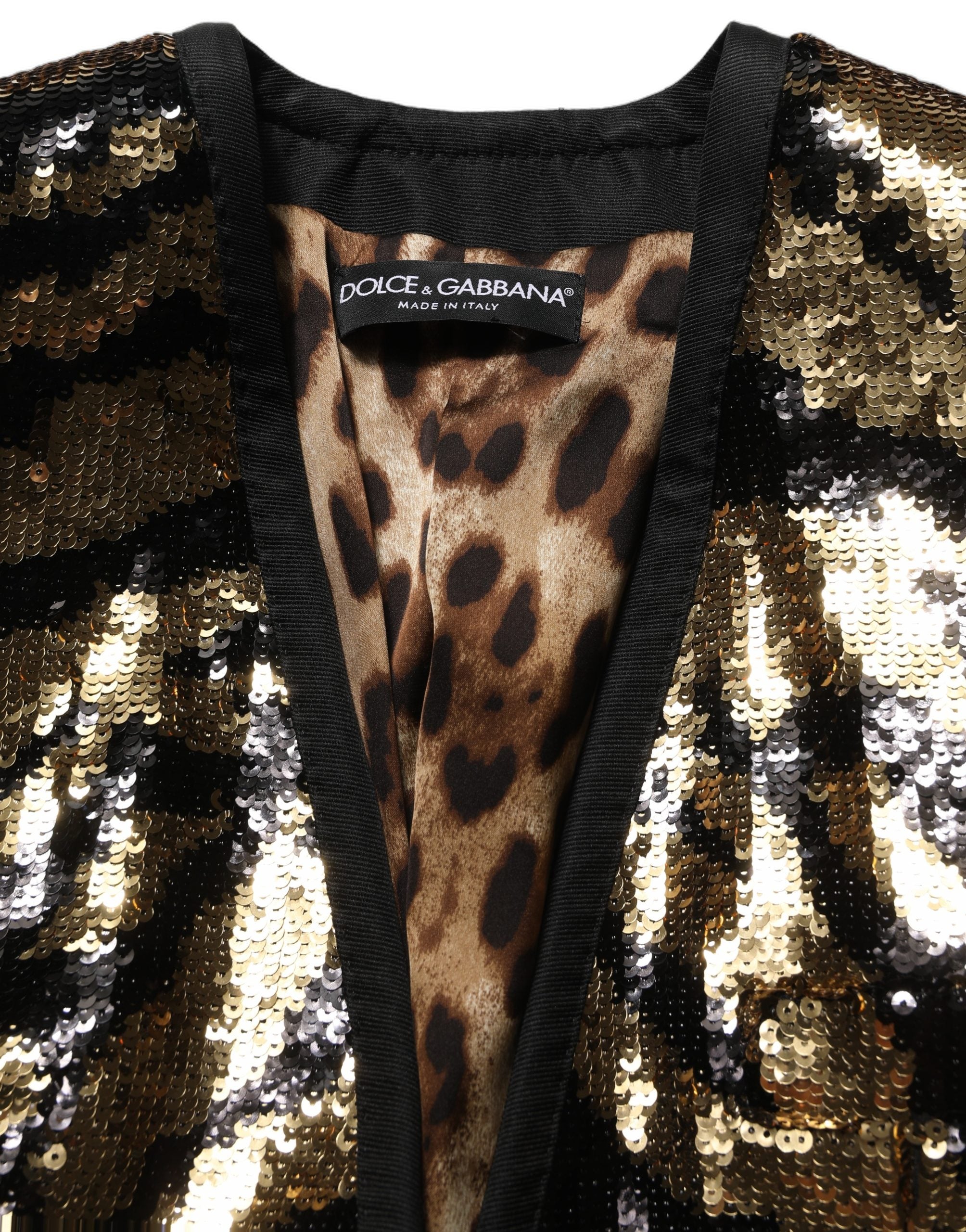 Dolce & Gabbana Blazerjacke mit schwarzen und goldenen Pailletten im Tiger-Streifen-Design-6