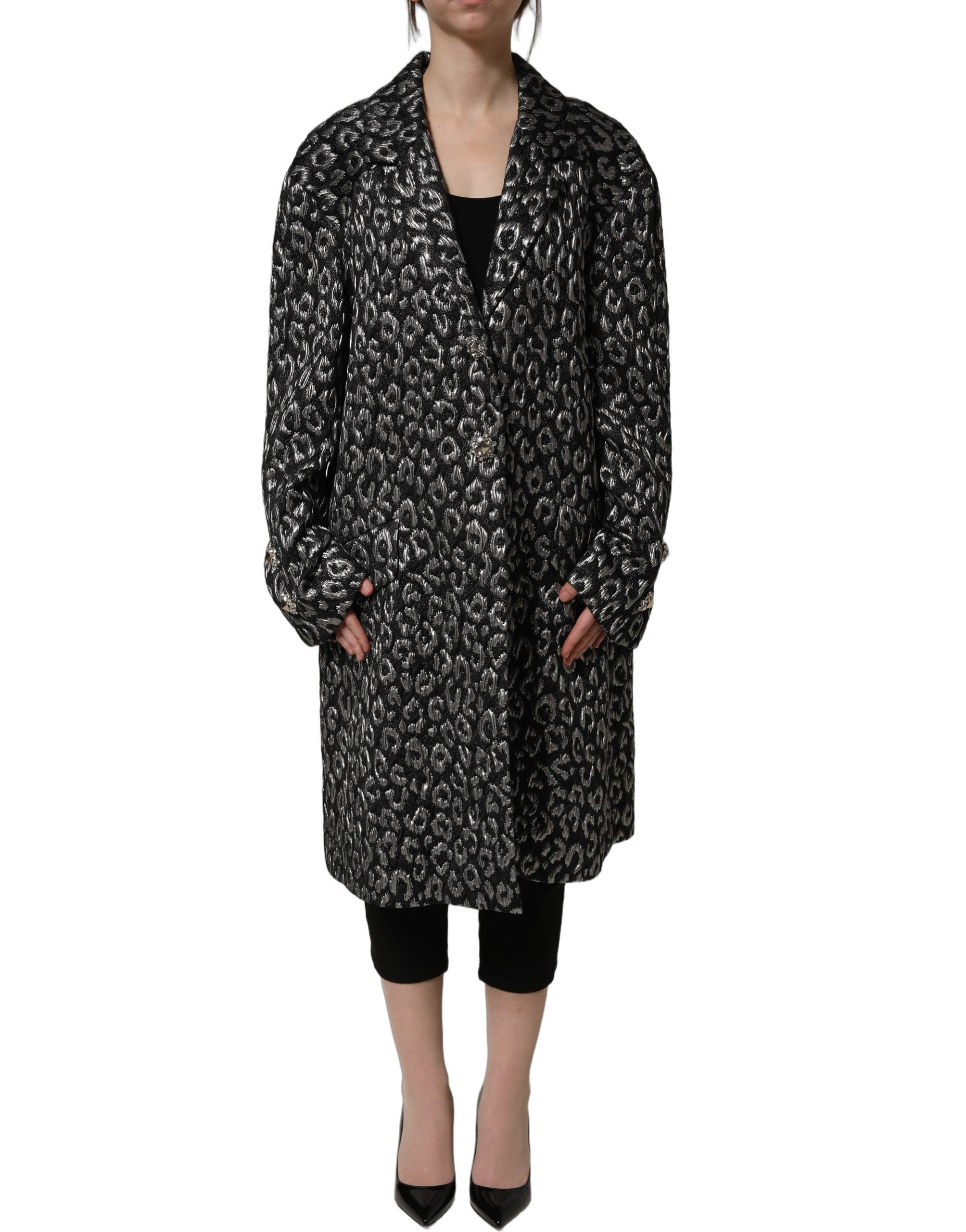 Dolce & Gabbana Schwarzer Jacquard-Mantel mit Silber-Leo-Muster-2