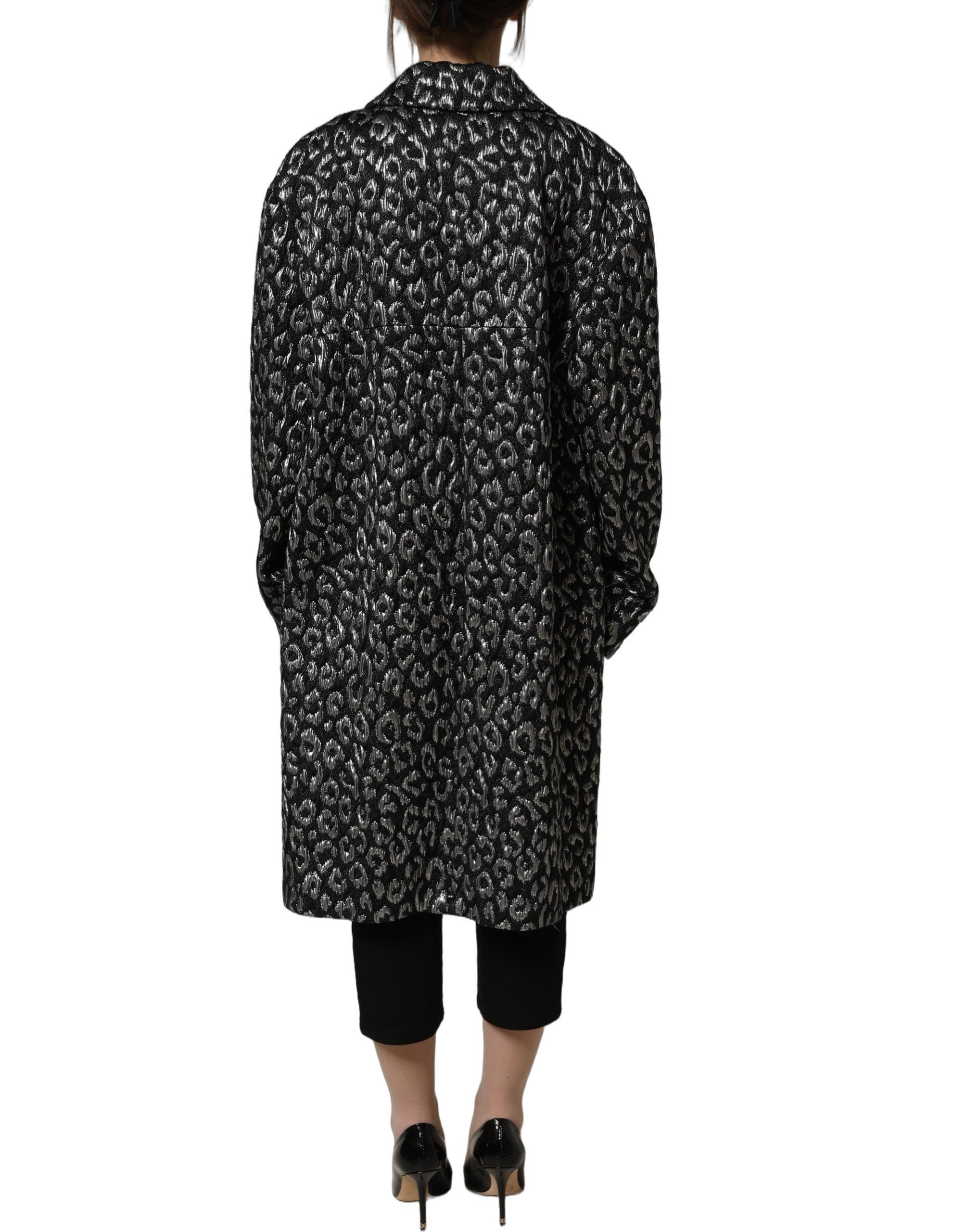 Dolce & Gabbana Schwarzer Jacquard-Mantel mit Silber-Leo-Muster-3