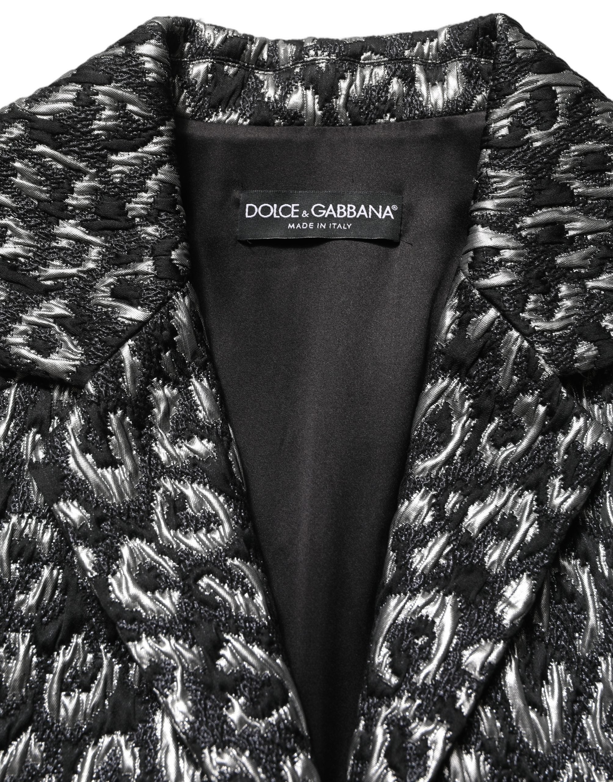 Dolce & Gabbana Schwarzer Jacquard-Mantel mit Silber-Leo-Muster-5