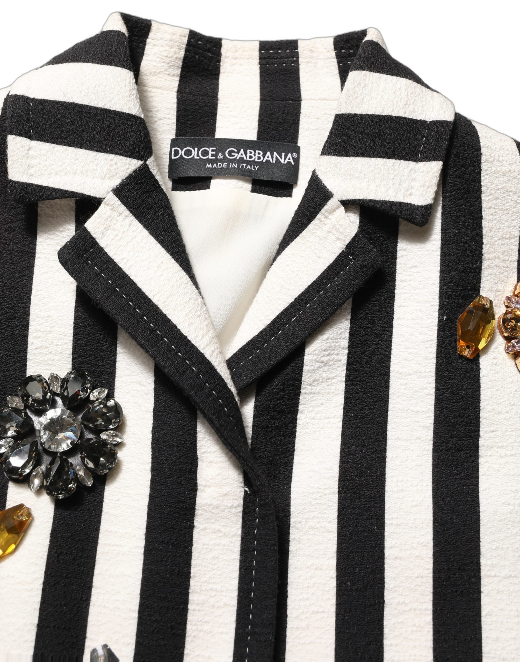 Dolce & Gabbana Schwarz-weißer gestreifter Mantel mit Verzierungen-2