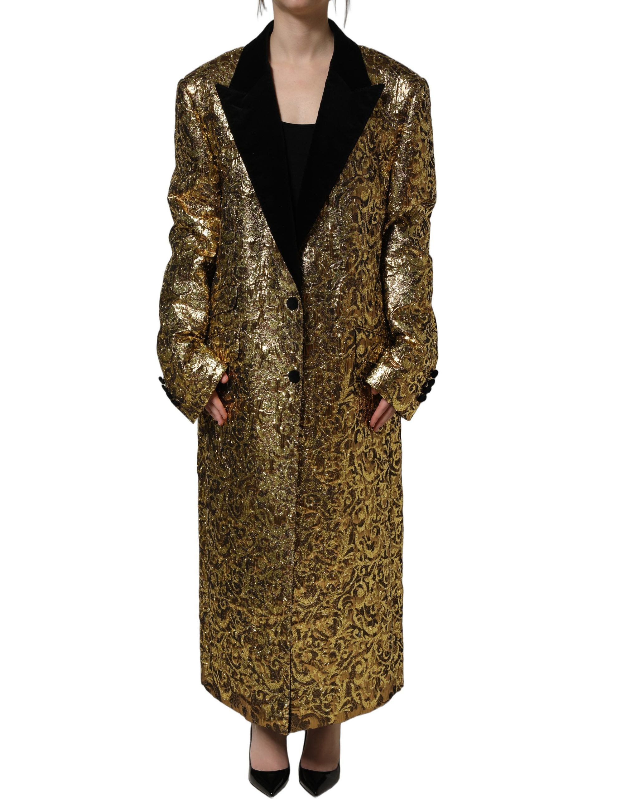 Dolce & Gabbana Goldfarbener Woll-Trenchcoat im Jacquard-Dessin mit Blumenmuster-2