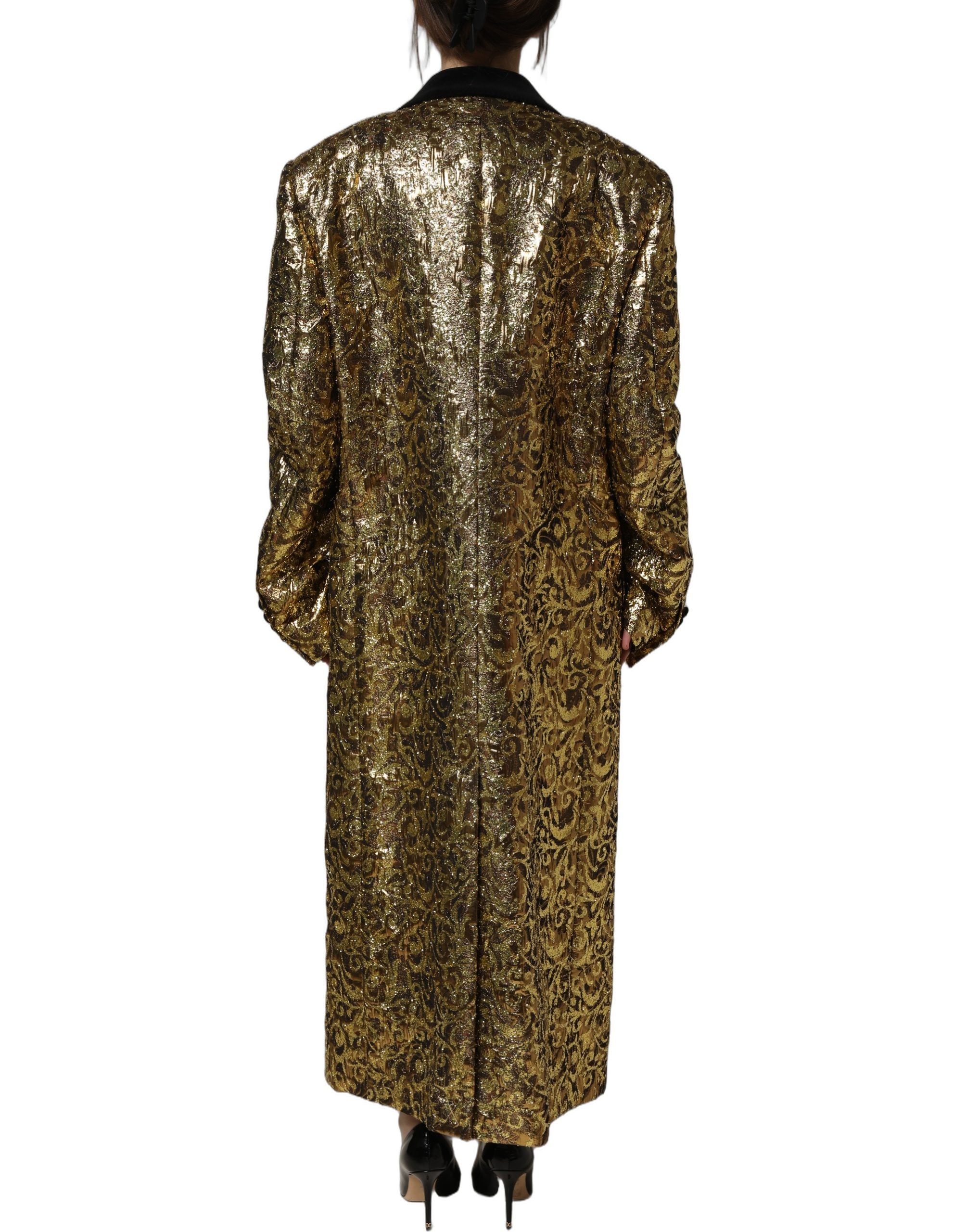 Dolce & Gabbana Goldfarbener Woll-Trenchcoat im Jacquard-Dessin mit Blumenmuster-5