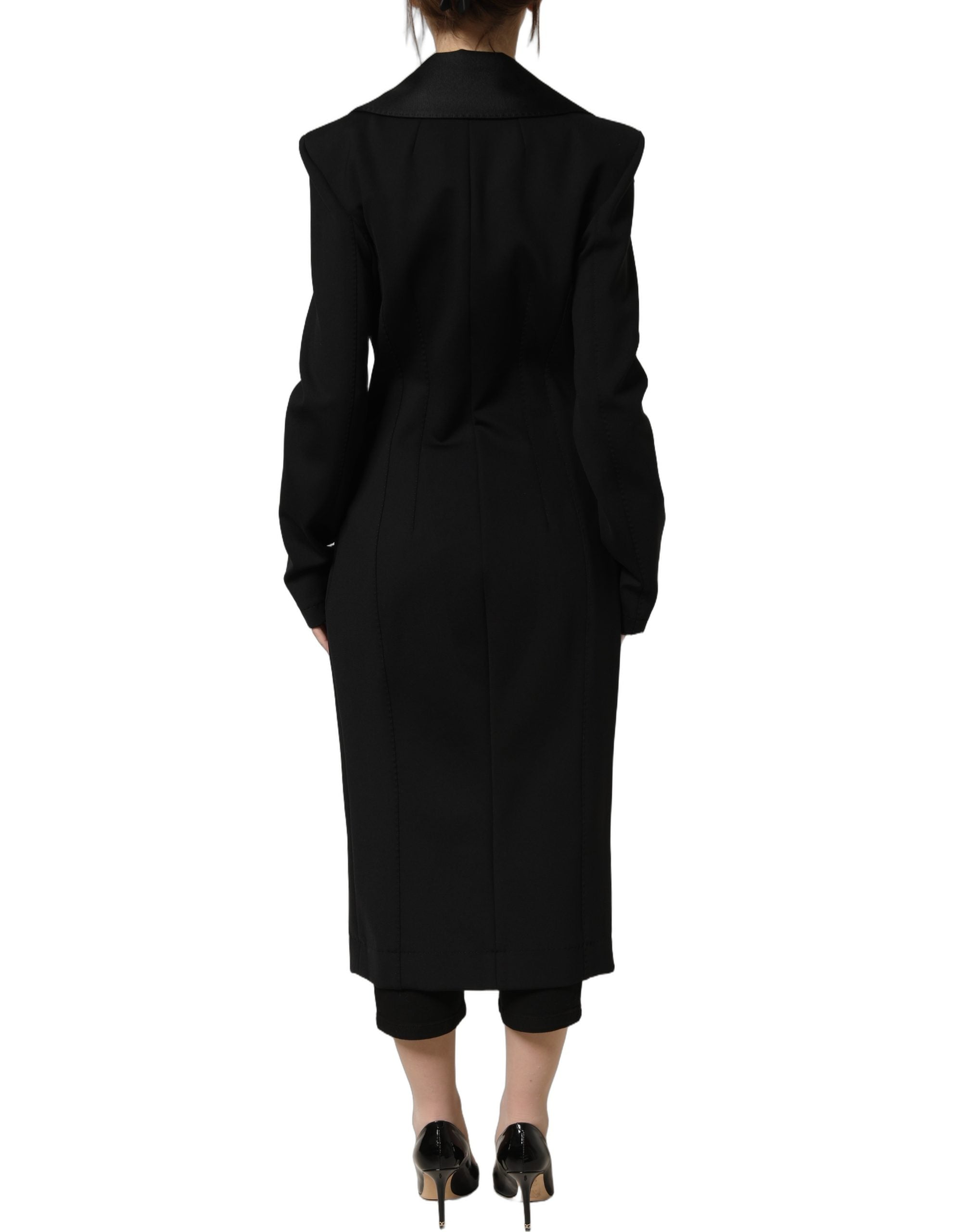 Dolce & Gabbana Schwarzer doppelreihiger Mantel aus Nylon-1
