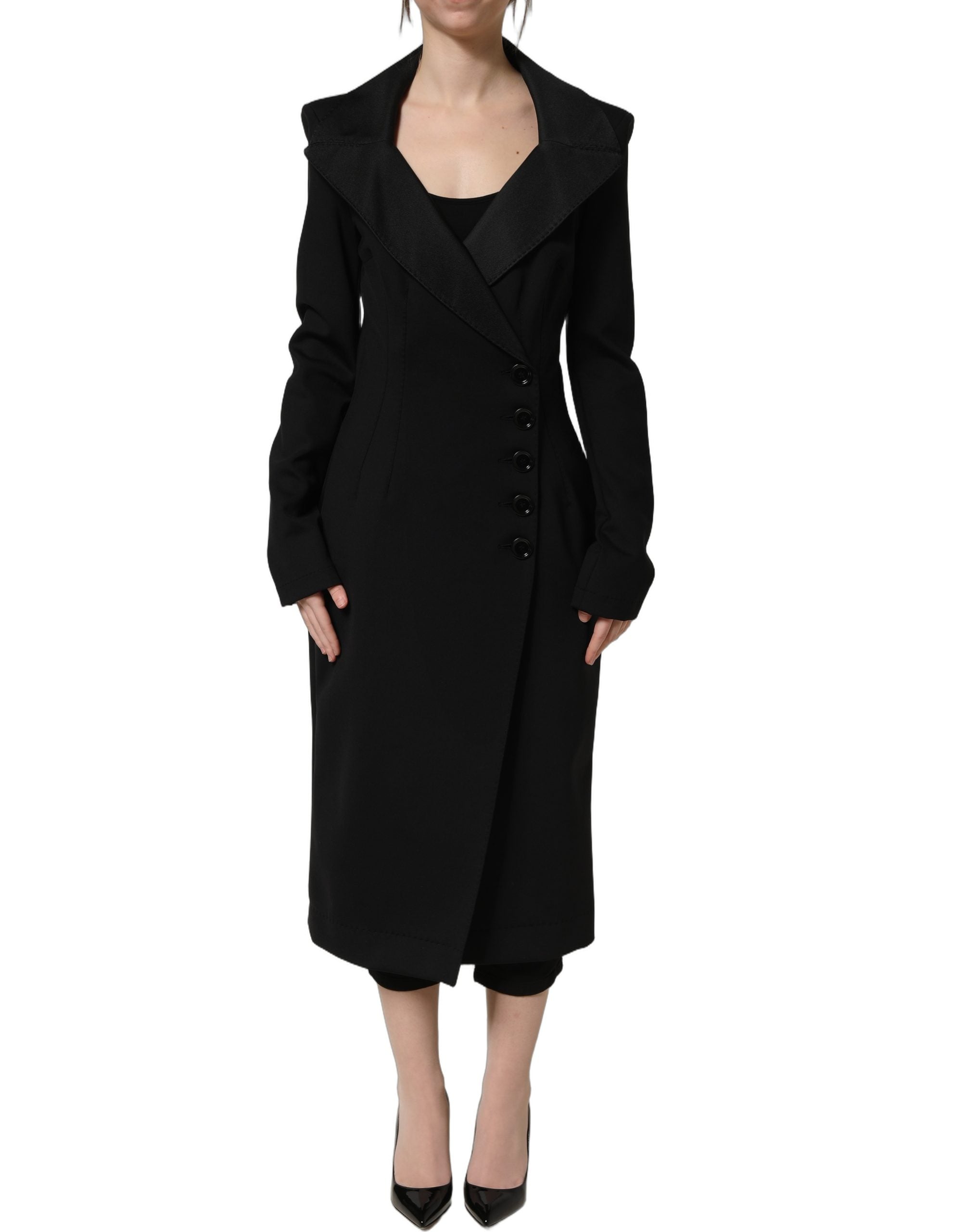 Dolce & Gabbana Schwarzer doppelreihiger Mantel aus Nylon-4