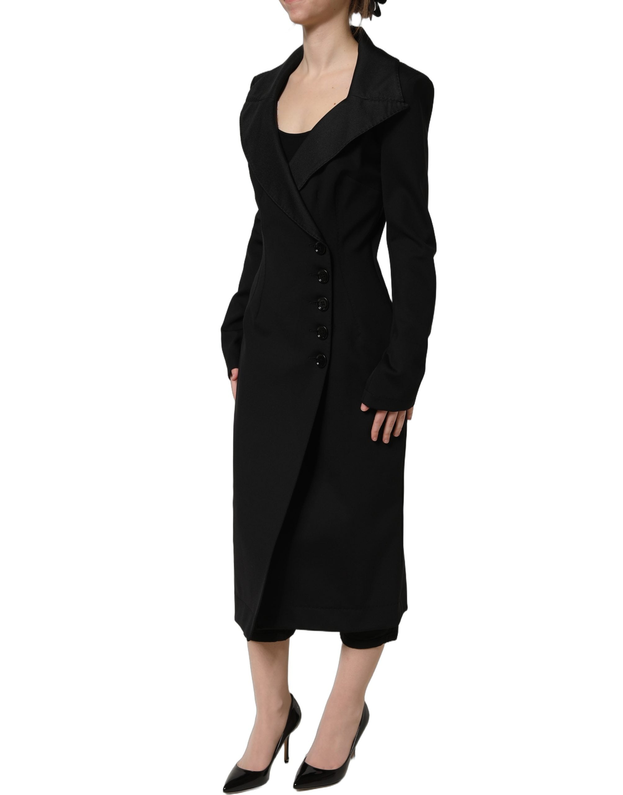 Dolce & Gabbana Schwarzer doppelreihiger Mantel aus Nylon-6