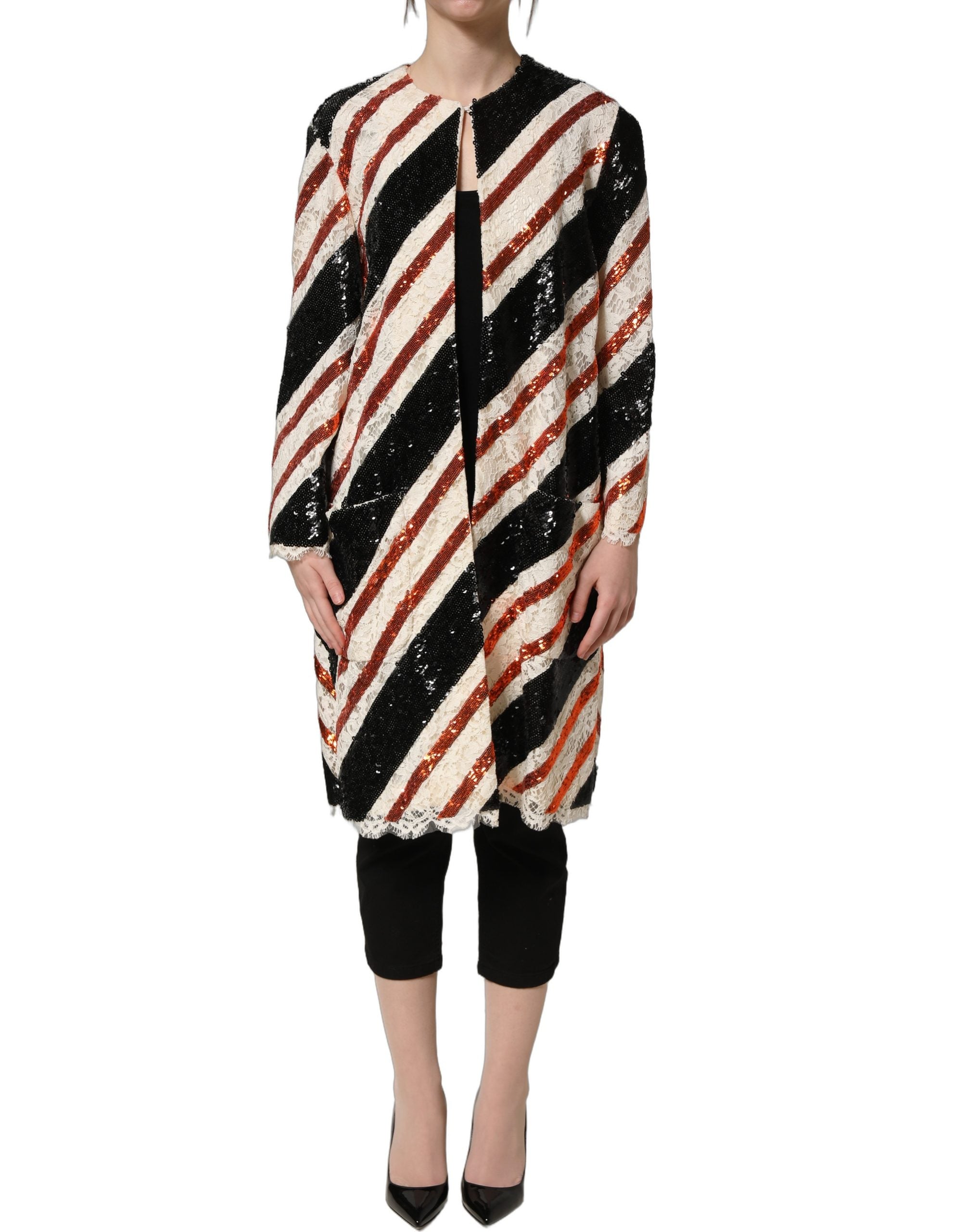 Dolce & Gabbana Mehrfarbiger Pailletten-Kimono-Mantel mit Streifen-2