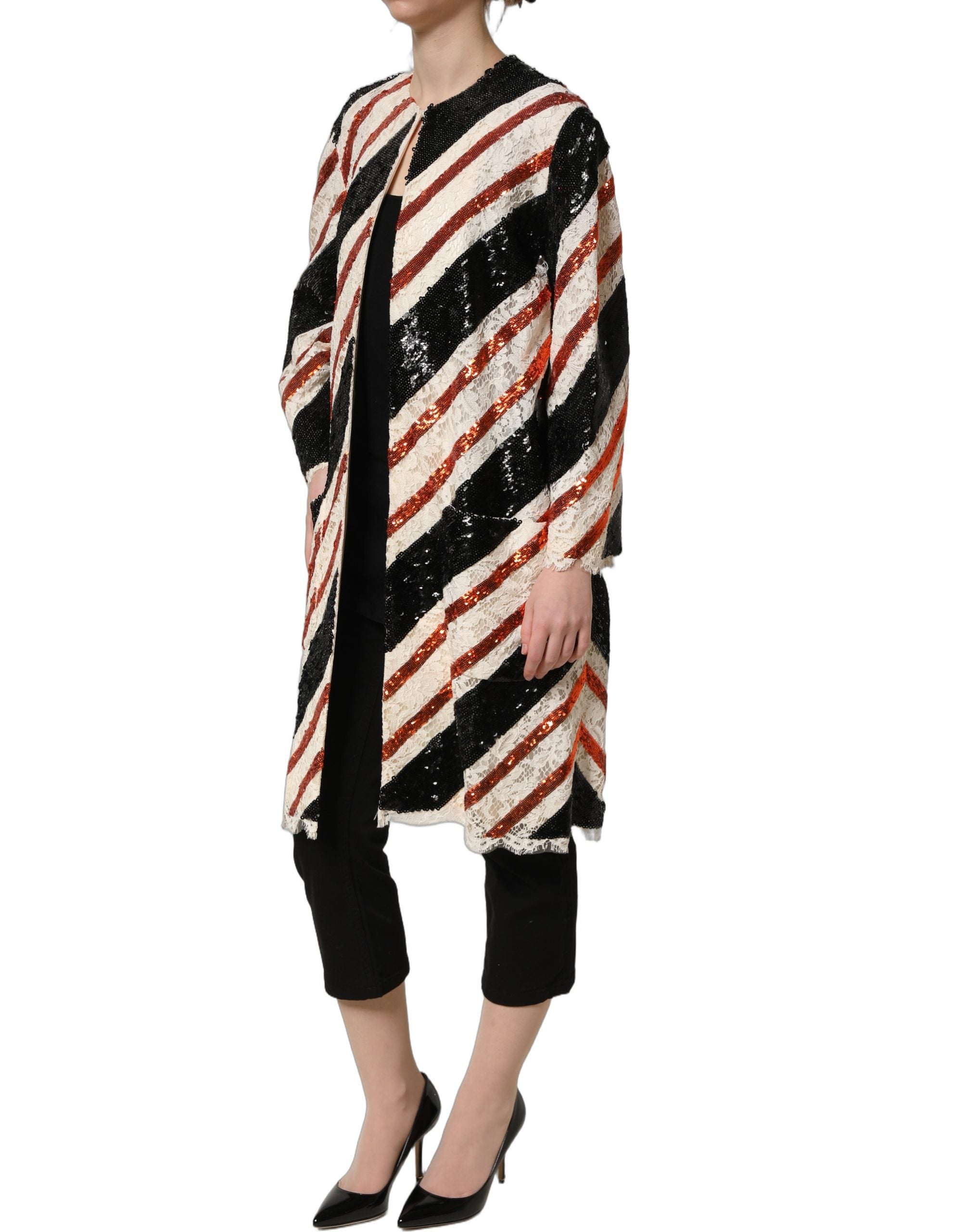 Dolce & Gabbana Mehrfarbiger Pailletten-Kimono-Mantel mit Streifen-4