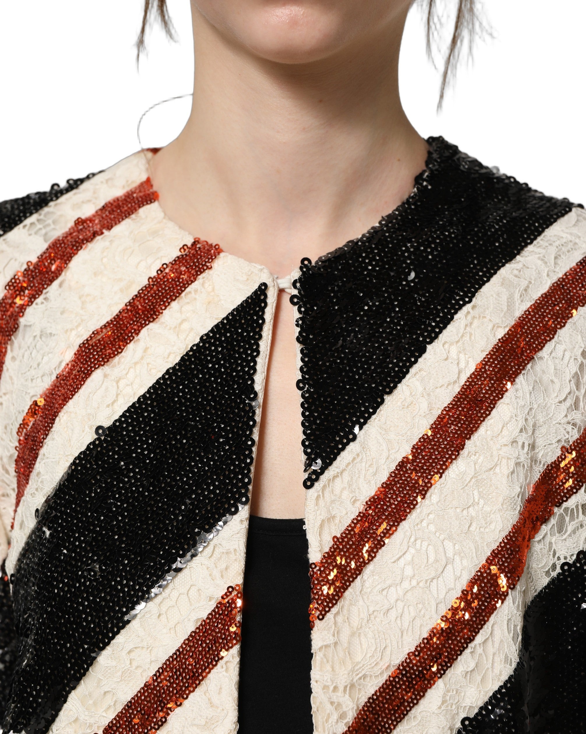 Dolce & Gabbana Mehrfarbiger Pailletten-Kimono-Mantel mit Streifen-6