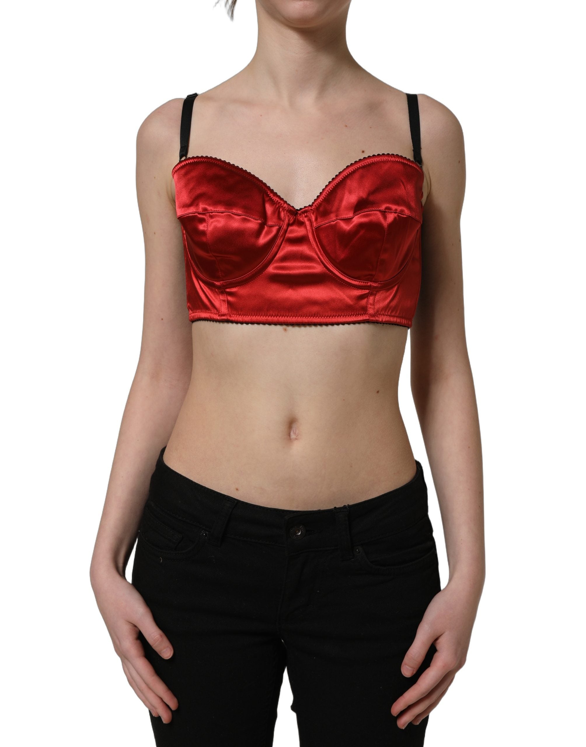 Dolce & Gabbana Rotes Bustier-Top aus Polyester-Satin, Cropped-2