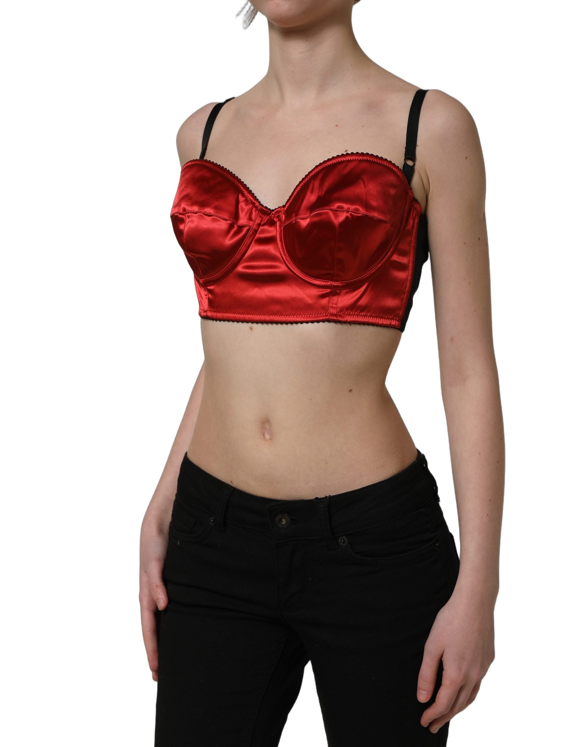 Dolce & Gabbana Rotes Bustier-Top aus Polyester-Satin, Cropped-3