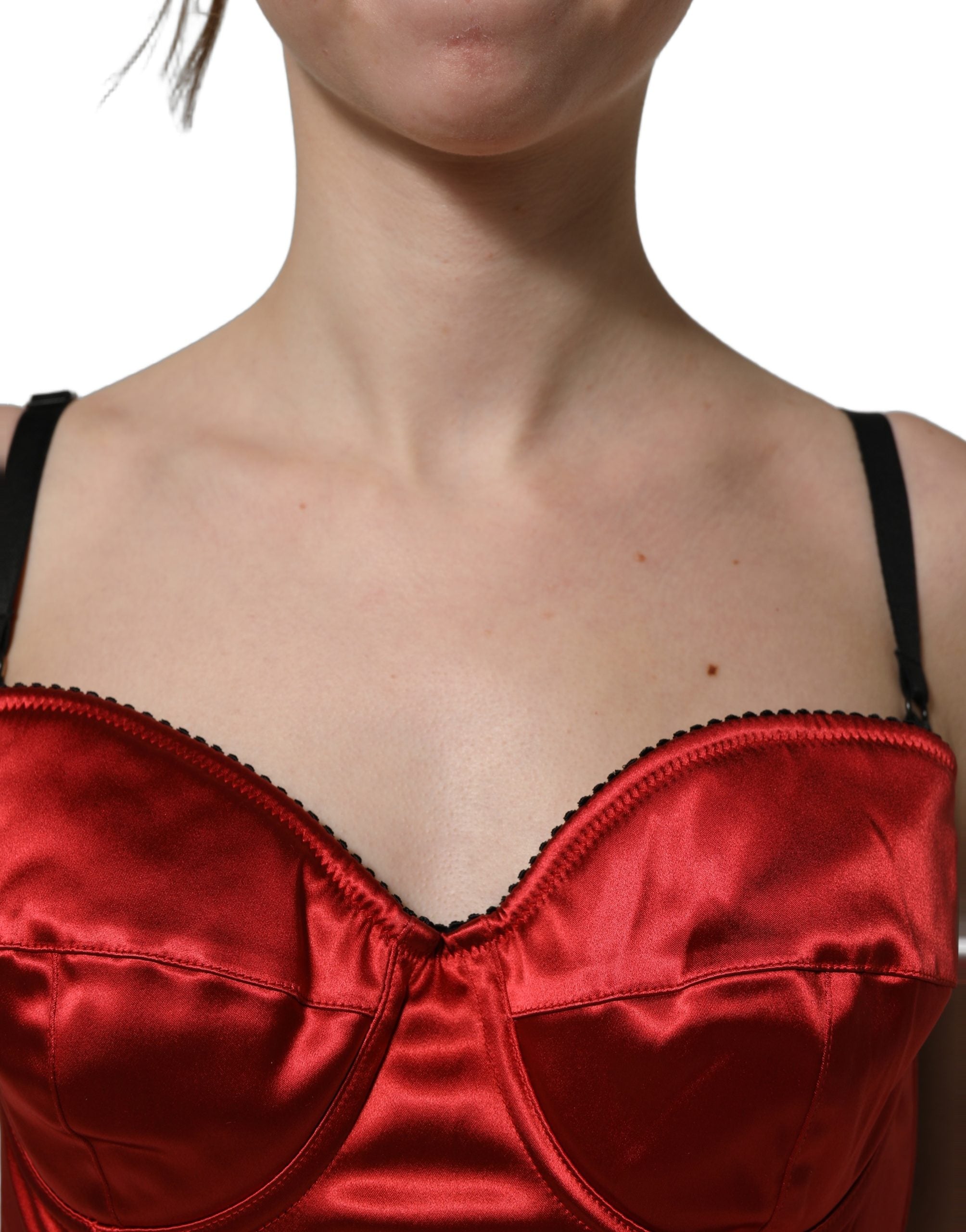 Dolce & Gabbana Rotes Bustier-Top aus Polyester-Satin, Cropped-5