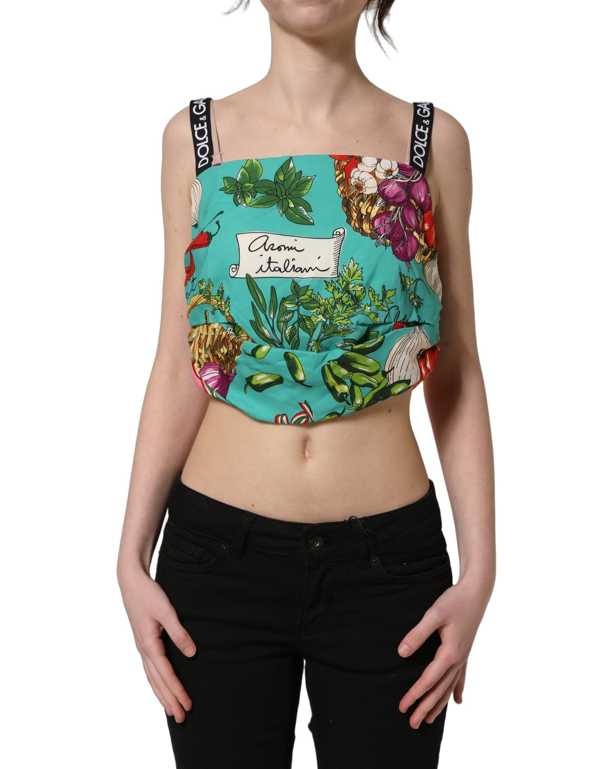 Dolce & Gabbana Mehrfarbiges Seiden-Crop-Top mit Gemüseprint-2