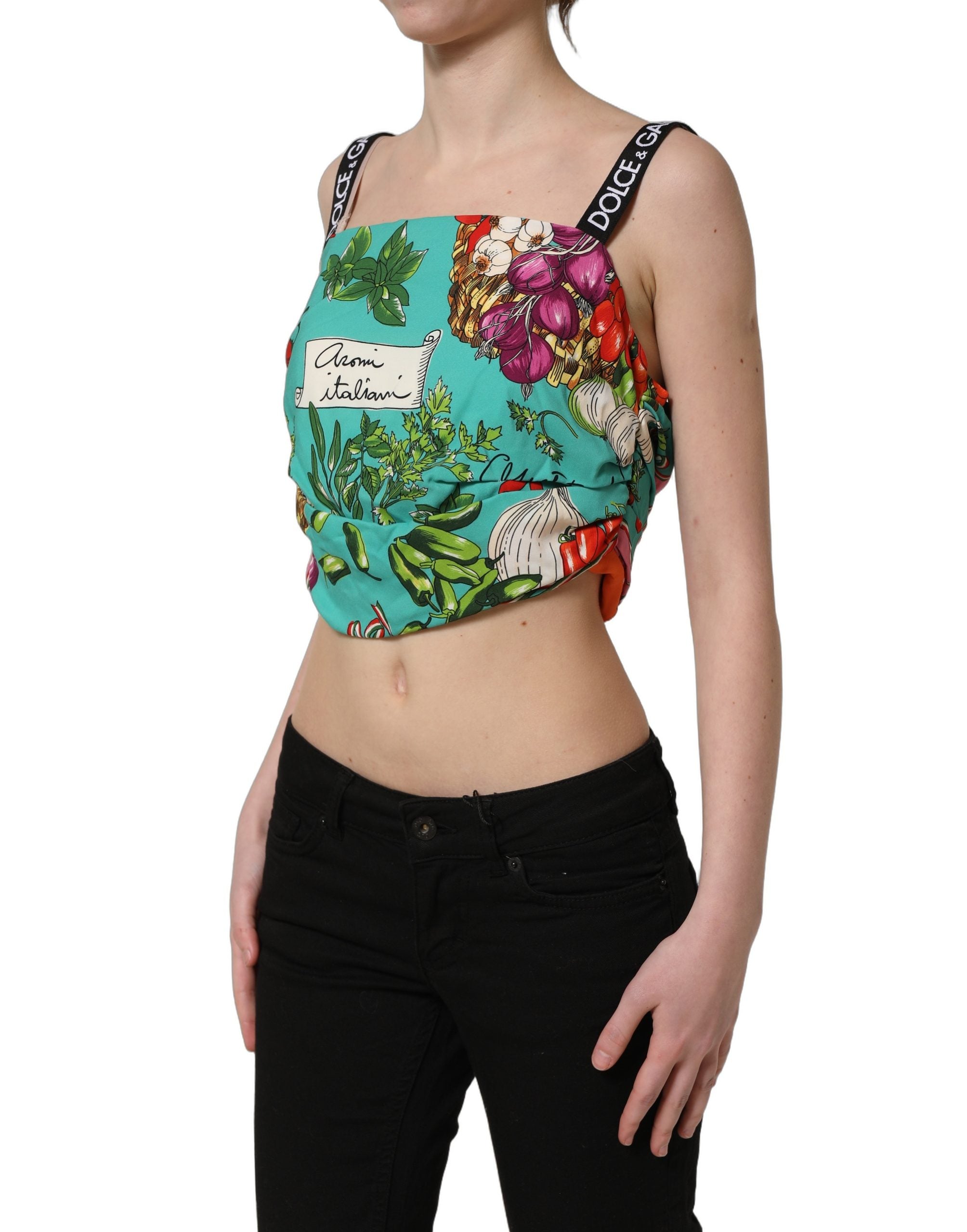 Dolce & Gabbana Mehrfarbiges Seiden-Crop-Top mit Gemüseprint-4