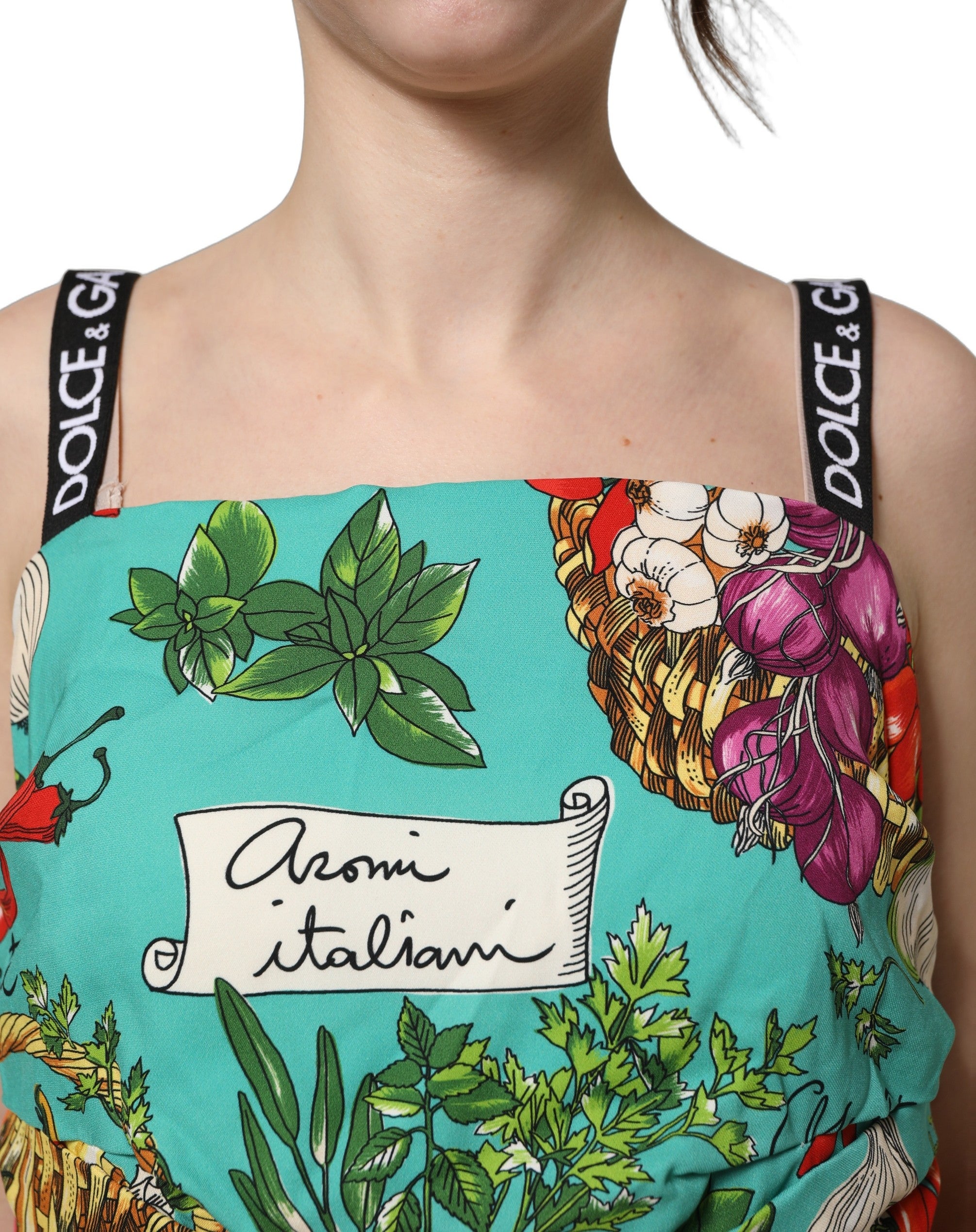 Dolce & Gabbana Mehrfarbiges Seiden-Crop-Top mit Gemüseprint-6