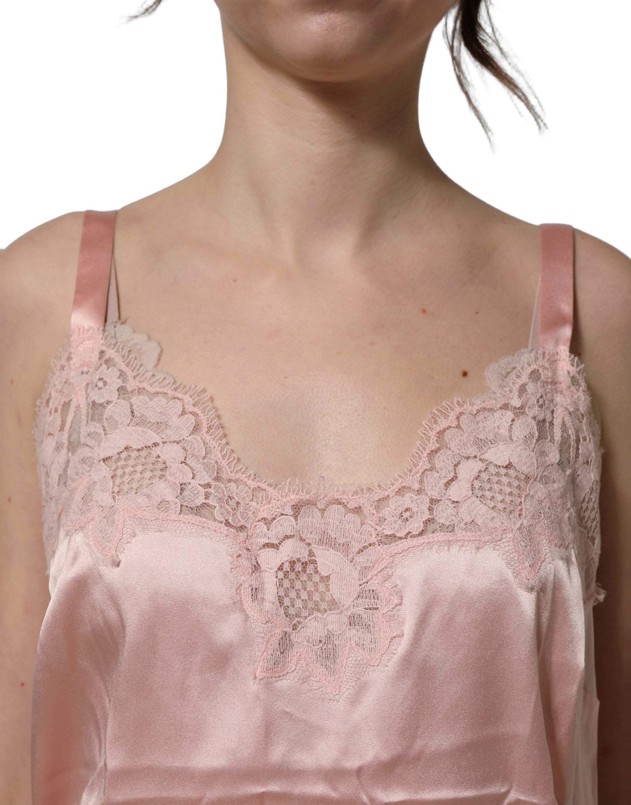 Dolce & Gabbana Hellrosa Floral Lace Lingerie Unterhemd-1