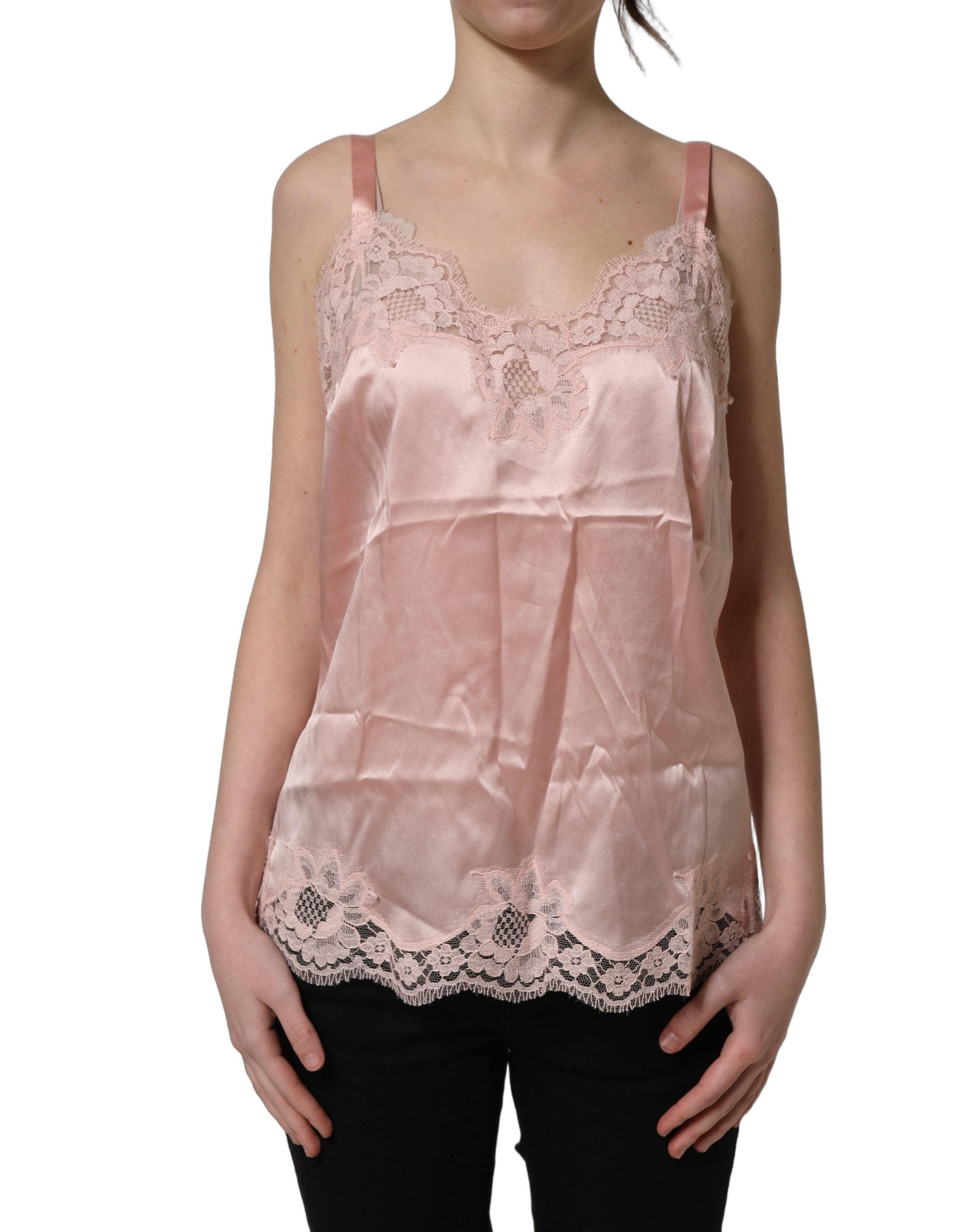 Dolce & Gabbana Hellrosa Floral Lace Lingerie Unterhemd-4