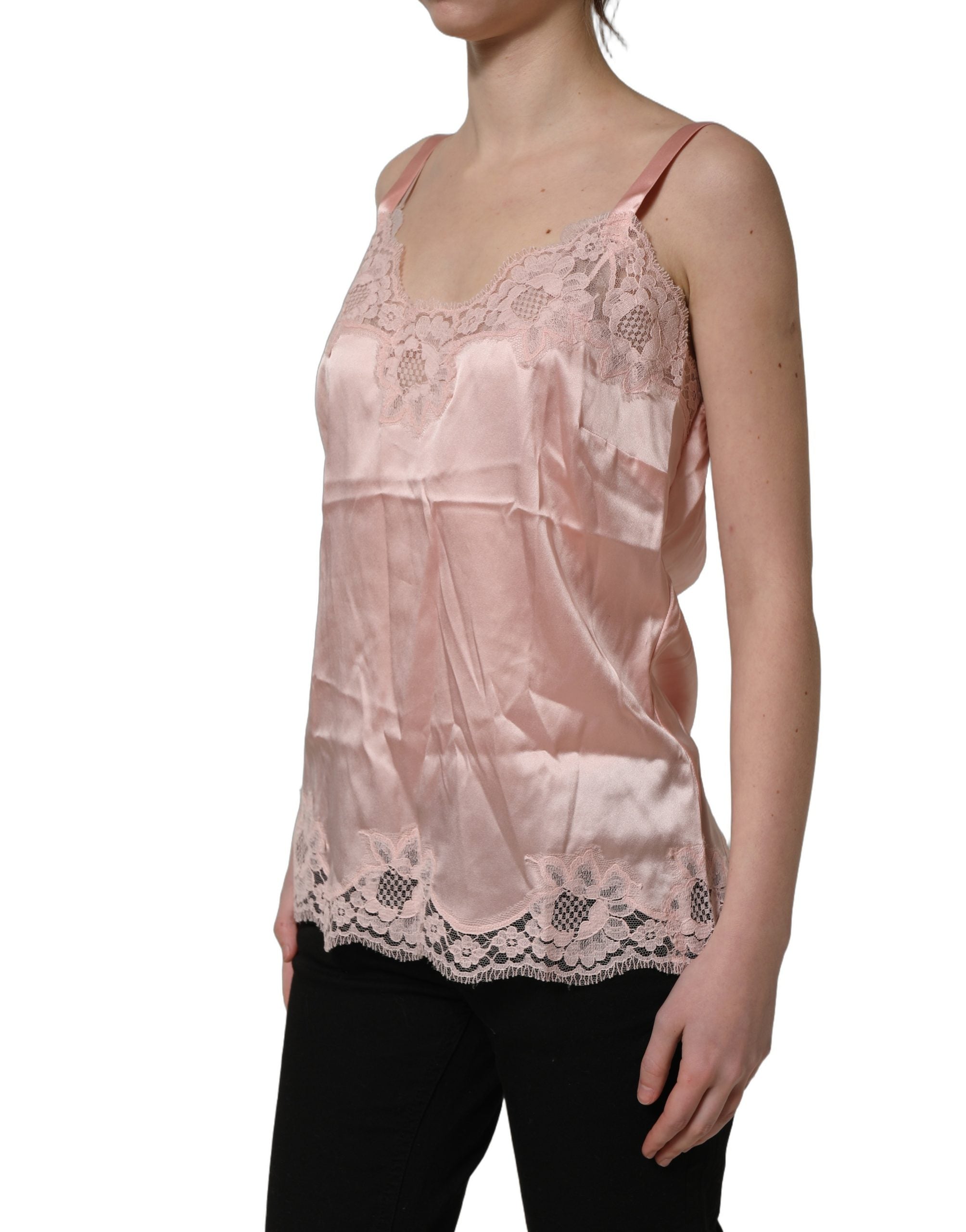Dolce & Gabbana Hellrosa Floral Lace Lingerie Unterhemd-6