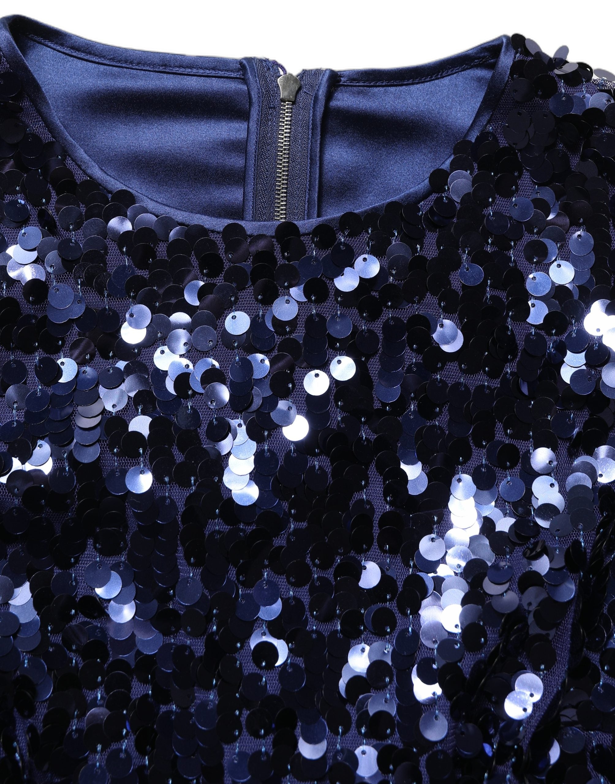 Dolce & Gabbana Blaues Pailletten-Crop-Top mit langen Ärmeln-1