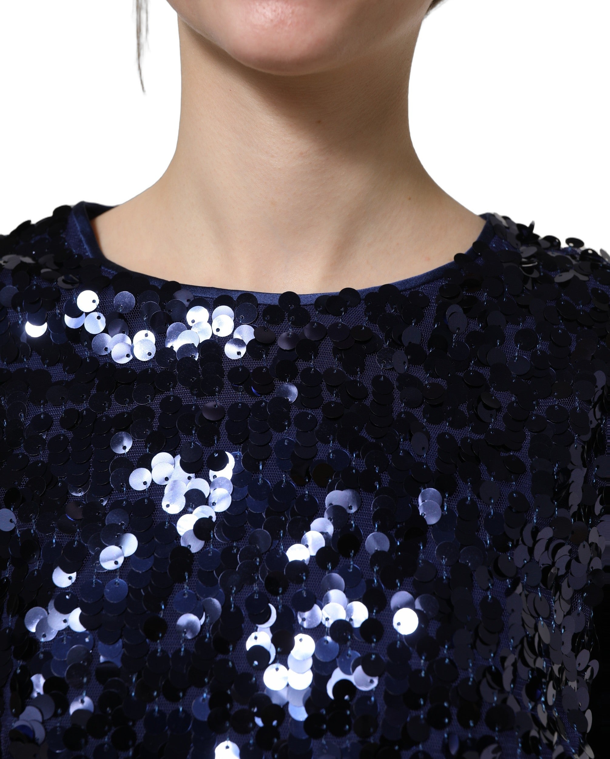 Dolce & Gabbana Blaues Pailletten-Crop-Top mit langen Ärmeln-6