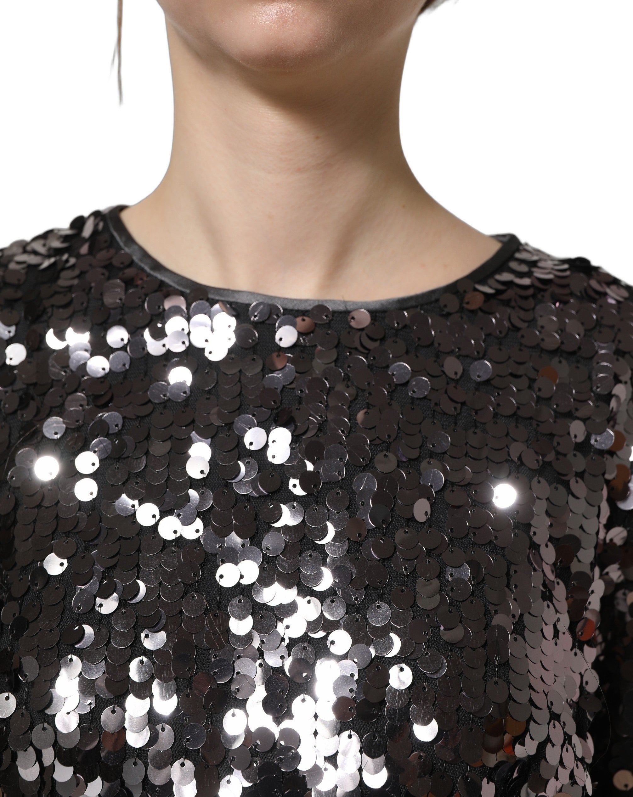 Dolce & Gabbana Schwarze Crop-Bluse mit Pailletten und langen Ärmeln-1